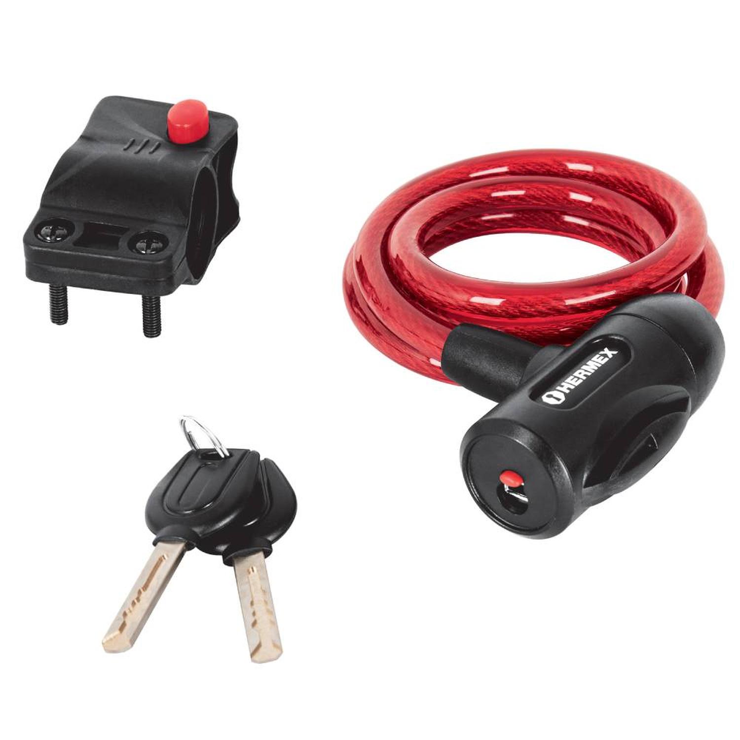 CANDADO DE CABLE DE ACERO 10 MM X 1 M CON LLAVE TIPO AUTOMOTRIZ HERMEX 43922 - 2