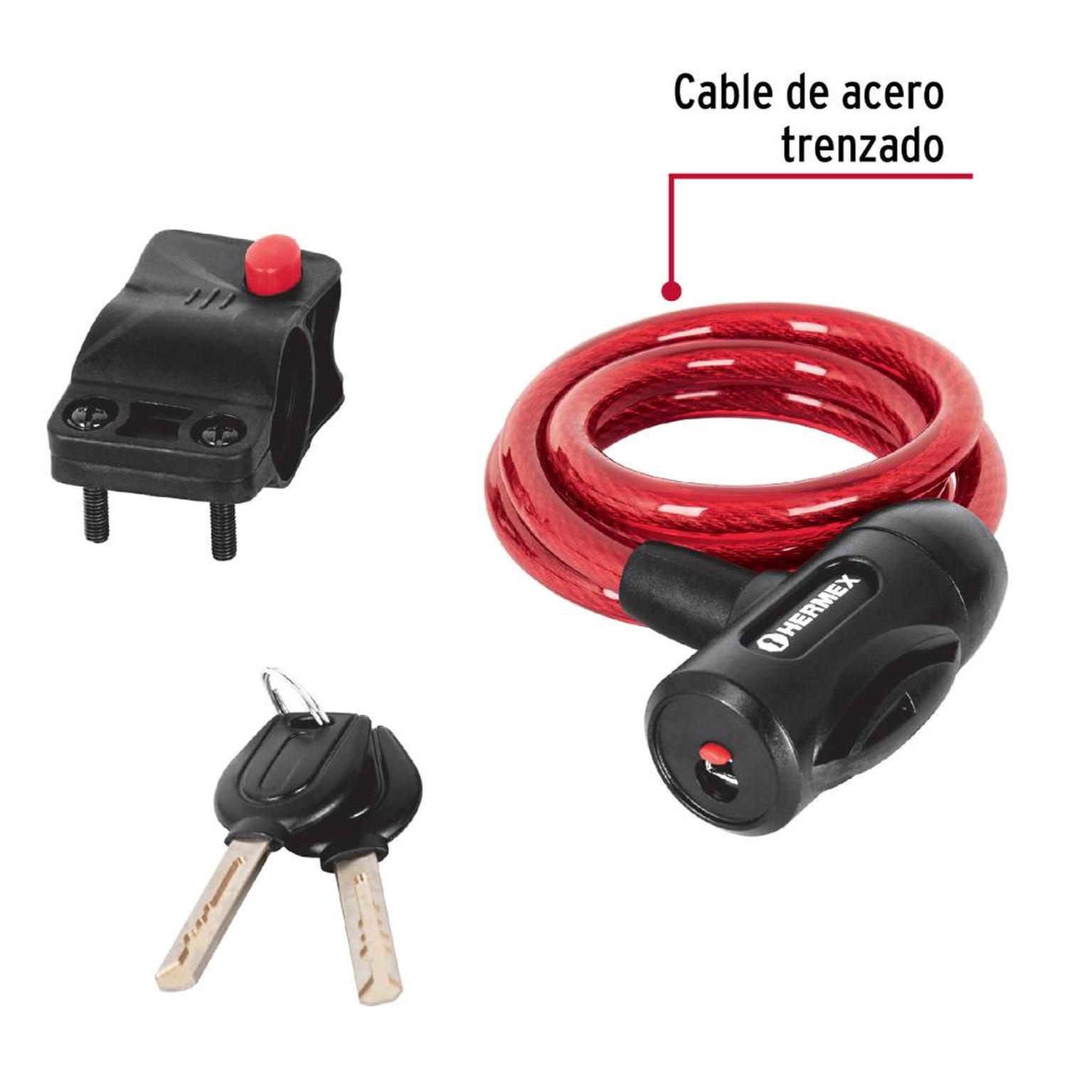 CANDADO DE CABLE DE ACERO 10 MM X 1 M CON LLAVE TIPO AUTOMOTRIZ HERMEX 43922 - 3