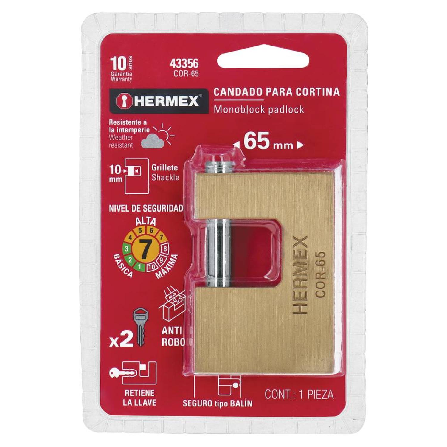 CANDADO DE LATÓN 65 MM ANTIPALANCA CON LLAVE TRADICIONAL HERMEX 43356 - 2