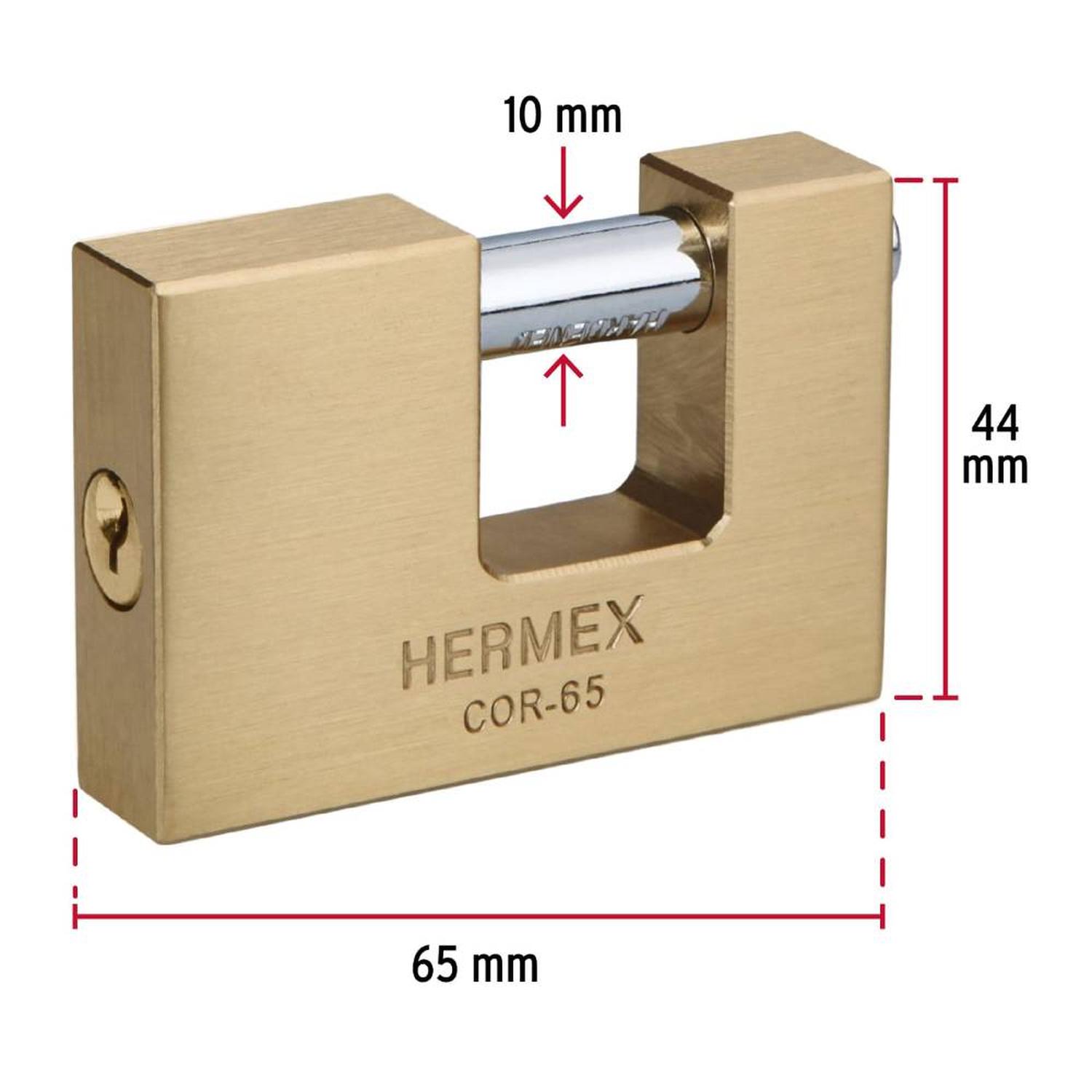 CANDADO DE LATÓN 65 MM ANTIPALANCA CON LLAVE TRADICIONAL HERMEX 43356 - 3