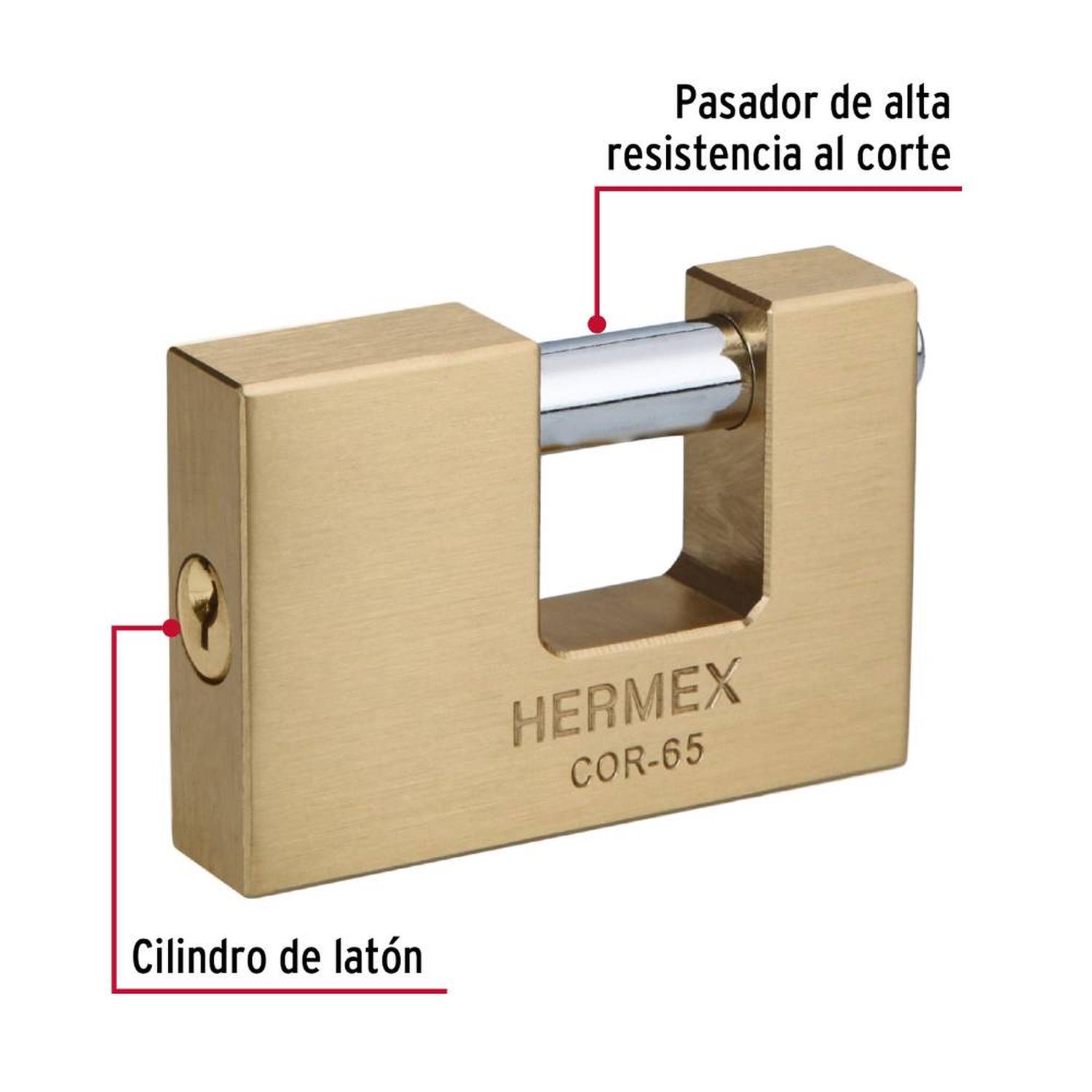CANDADO DE LATÓN 65 MM ANTIPALANCA CON LLAVE TRADICIONAL HERMEX 43356 - 4