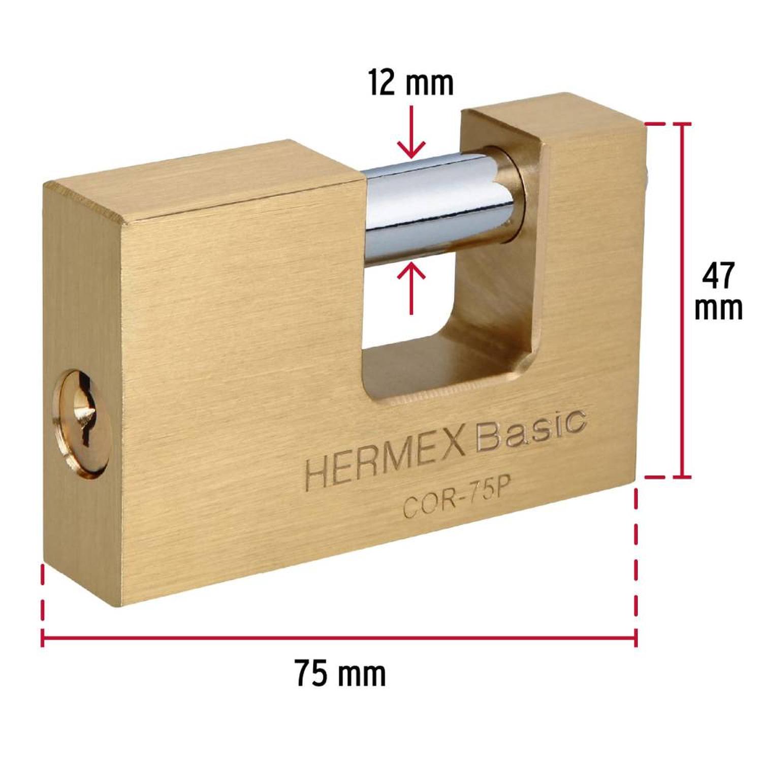 CANDADO DE LATÓN 75 MM ANTIPALANCA CON LLAVE TRADICIONAL NIVEL 6 HERMEX 23512 - 2