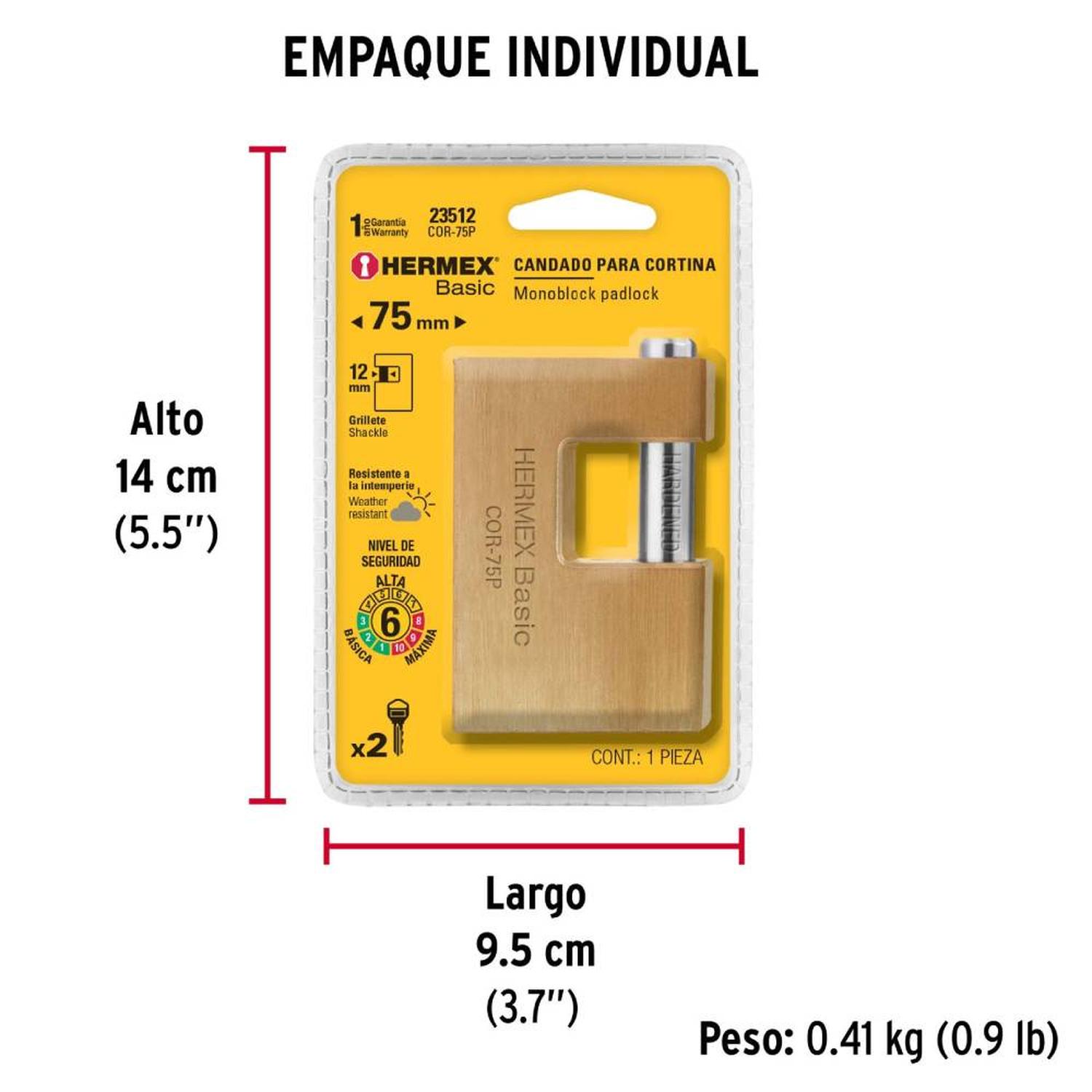 CANDADO DE LATÓN 75 MM ANTIPALANCA CON LLAVE TRADICIONAL NIVEL 6 HERMEX 23512 - 5