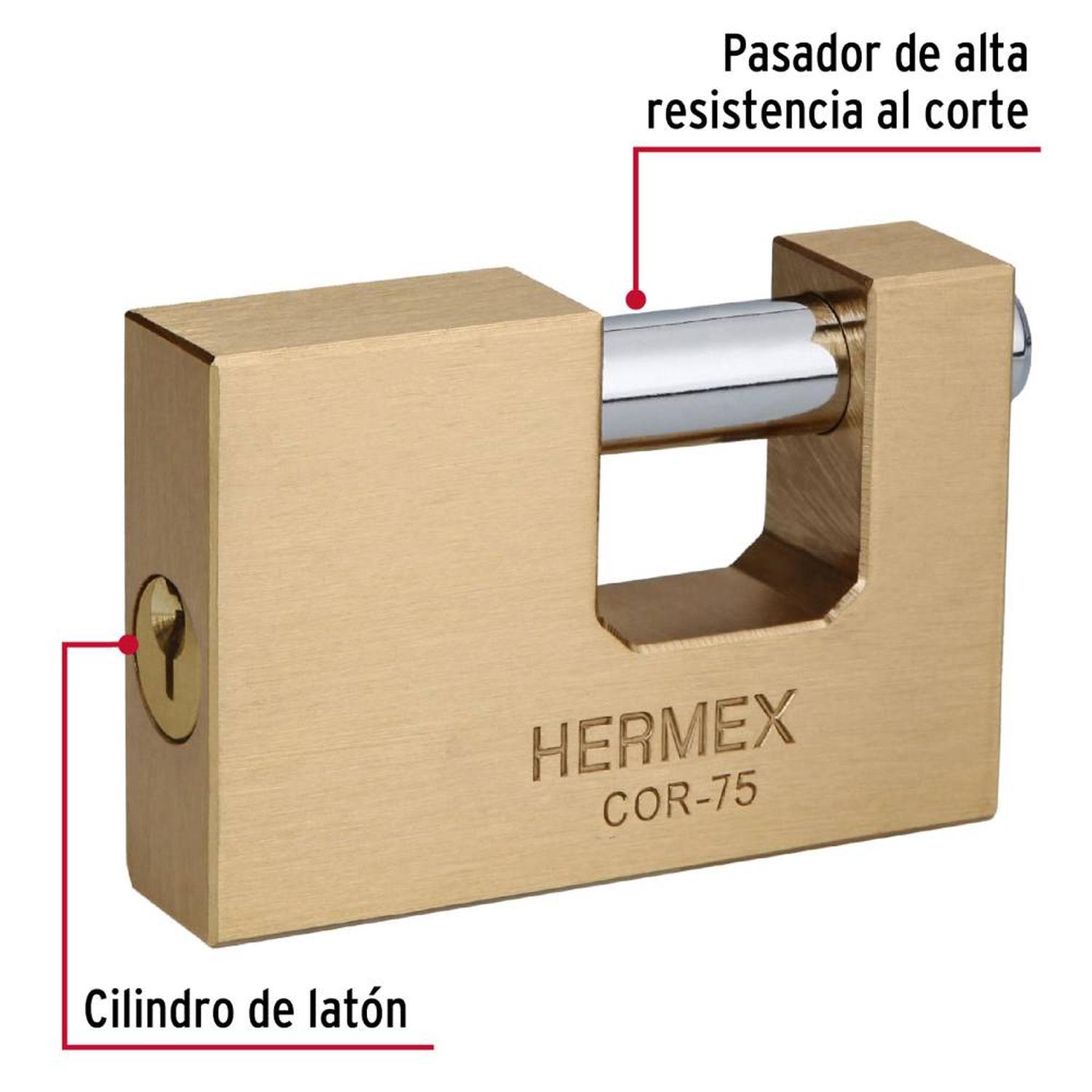 CANDADO DE LATÓN 75 MM ANTIPALANCA CON LLAVE TRADICIONAL NIVEL 8 HERMEX 43357 - 4
