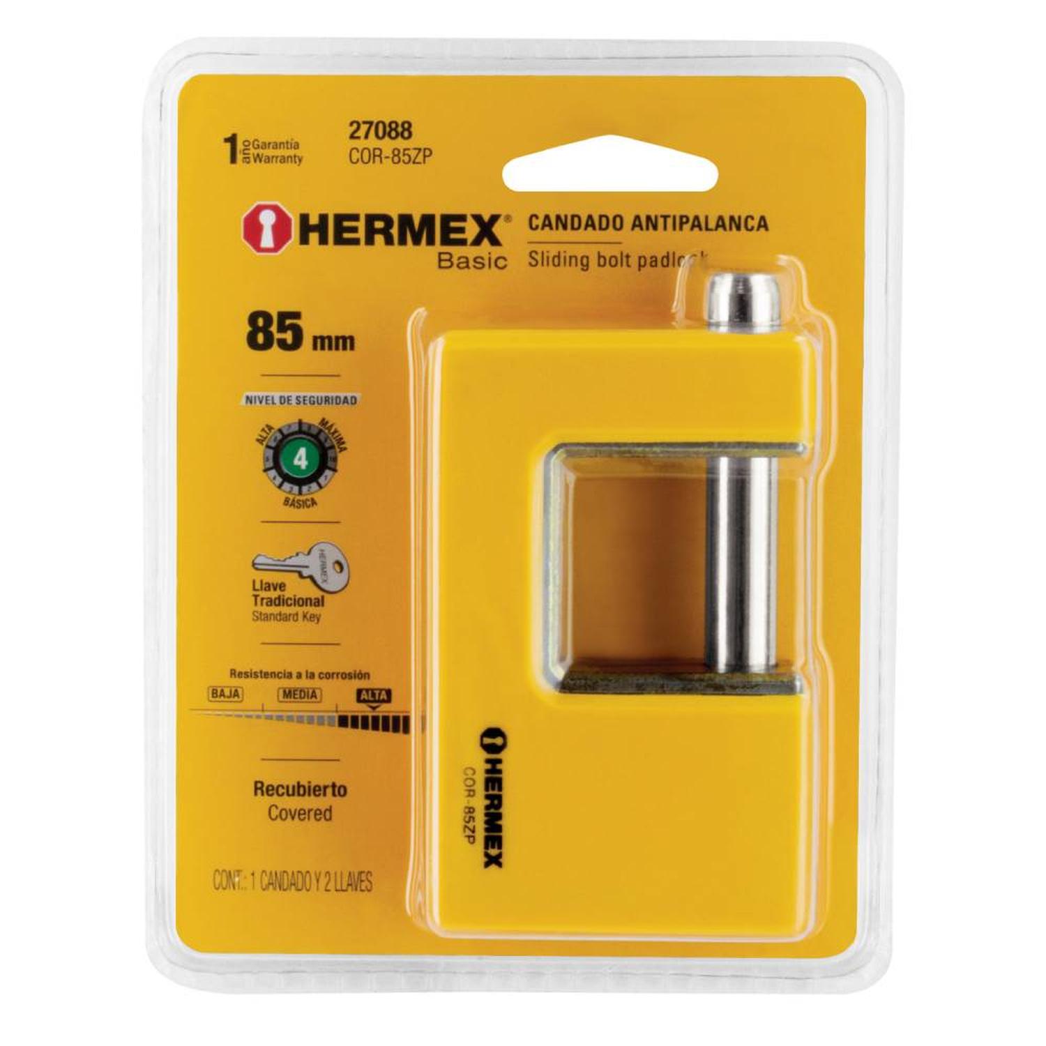 CANDADO METALICO RECUBRIMIENTO ABS 85 MM ANTIPALANCA CON LLAVE TRADICIONAL NIVEL 6 HERMEX 27088 - 4
