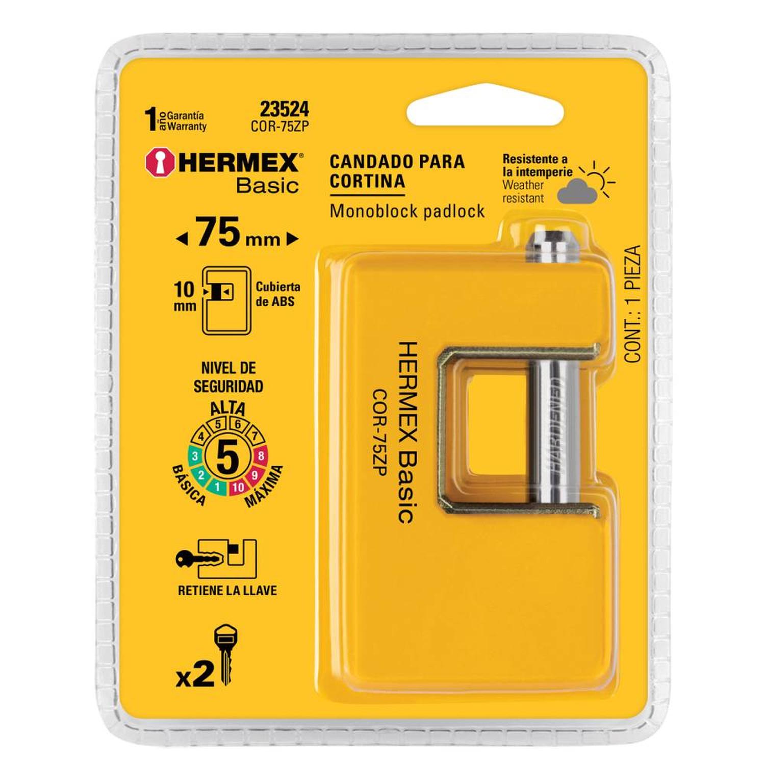 CANDADO METALICO RECUBRIMIENTO ABS 75 MM ANTIPALANCA CON LLAVE TRADICIONAL NIVEL 5 HERMEX 23524 - 2