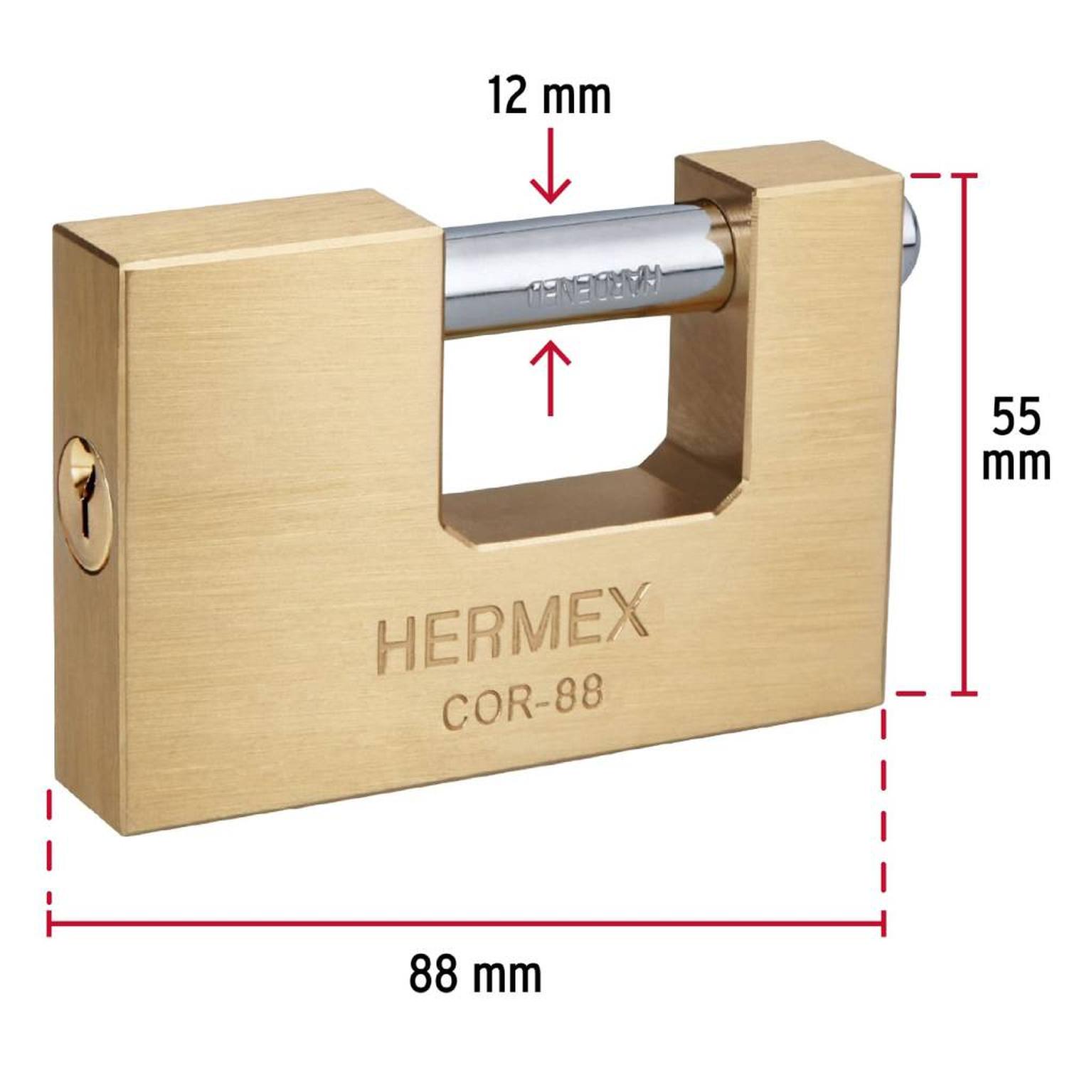 CANDADO DE LATÓN 88 MM ANTIPALANCA CON LLAVE TRADICIONAL NIVEL 8 HERMEX 43358 - 2