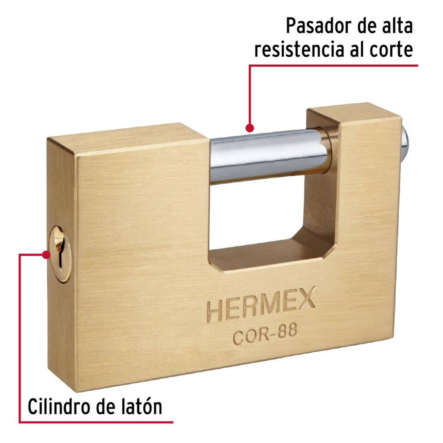 CANDADO DE LATÓN 88 MM ANTIPALANCA CON LLAVE TRADICIONAL NIVEL 8 HERMEX 43358 - 4