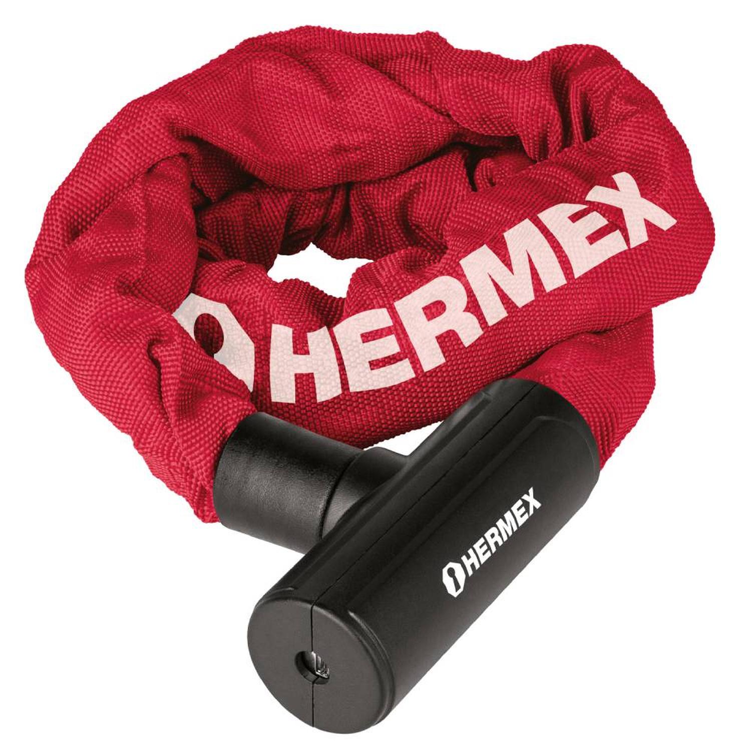 CANDADO CON CADENA FORRADA 10MM X 1M + LLAVE TIPO AUTOMOTRIZ HERMEX 49621 - 1