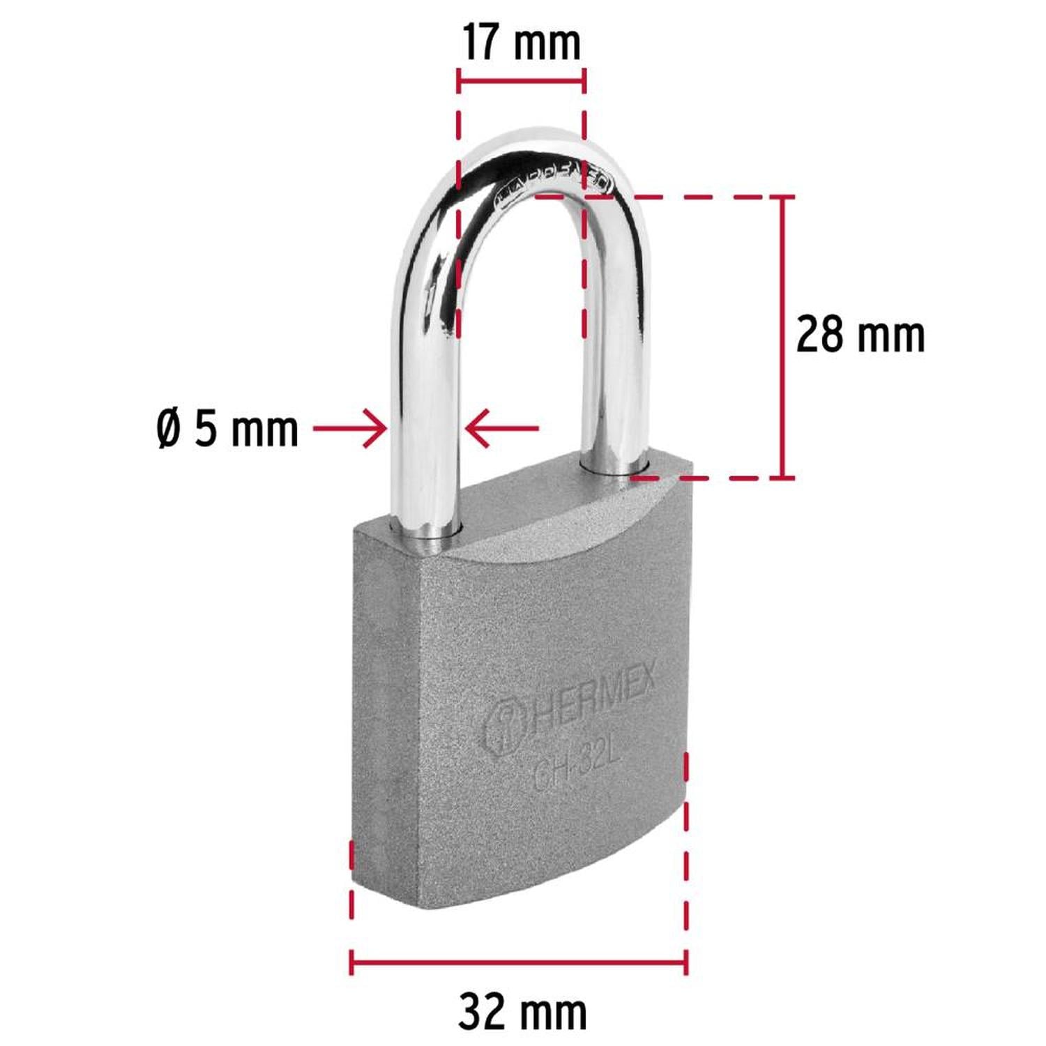 CANDADO DE HIERRO ARCO LARGO 32 MM CON LLAVE TRADICIONAL NIVEL 3 HERMEX 43793 - 3