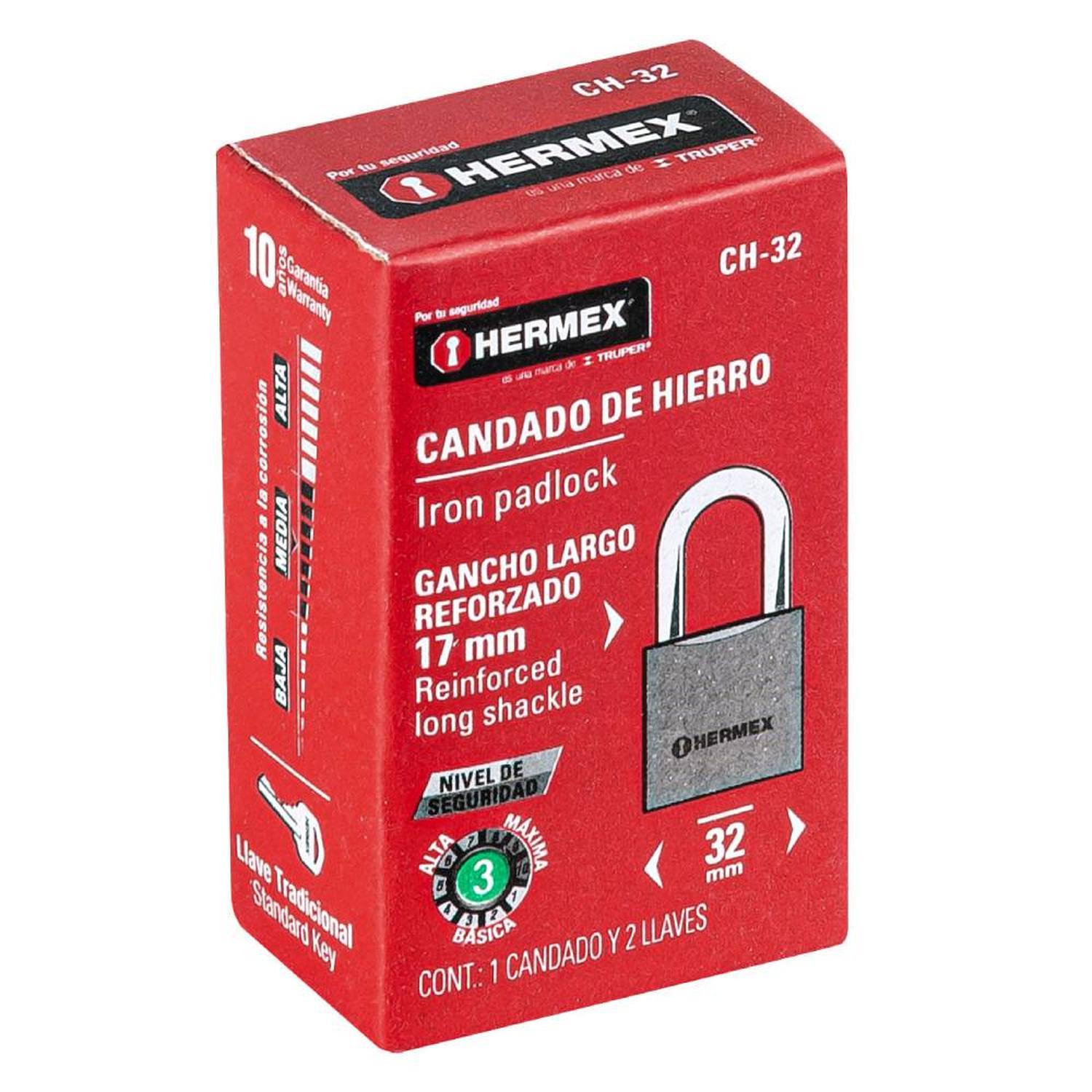 CANDADO DE HIERRO ARCO CORTO 32 MM CON LLAVE TRADICIONAL NIVEL 3 HERMEX 43791 - 2