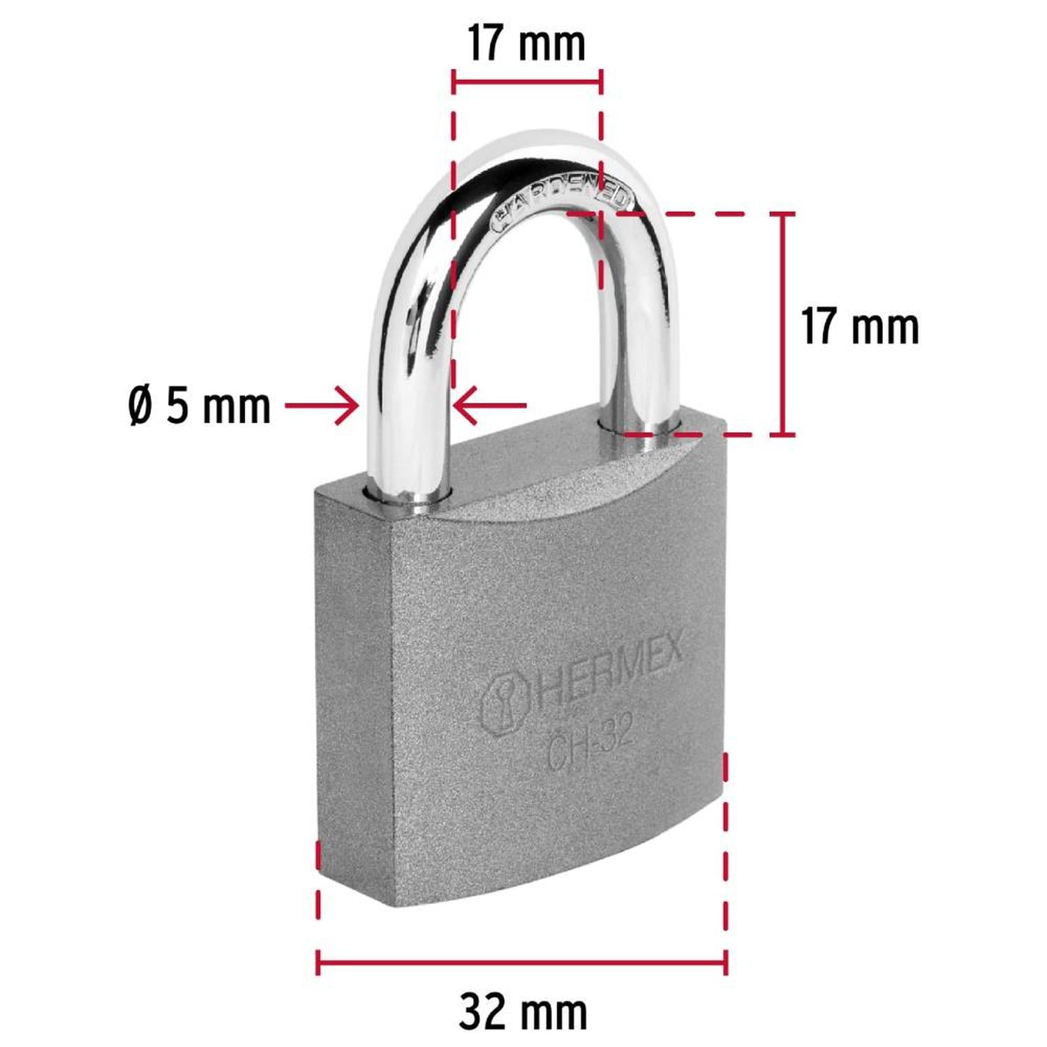 CANDADO DE HIERRO ARCO CORTO 32 MM CON LLAVE TRADICIONAL NIVEL 3 HERMEX 43791 - 3