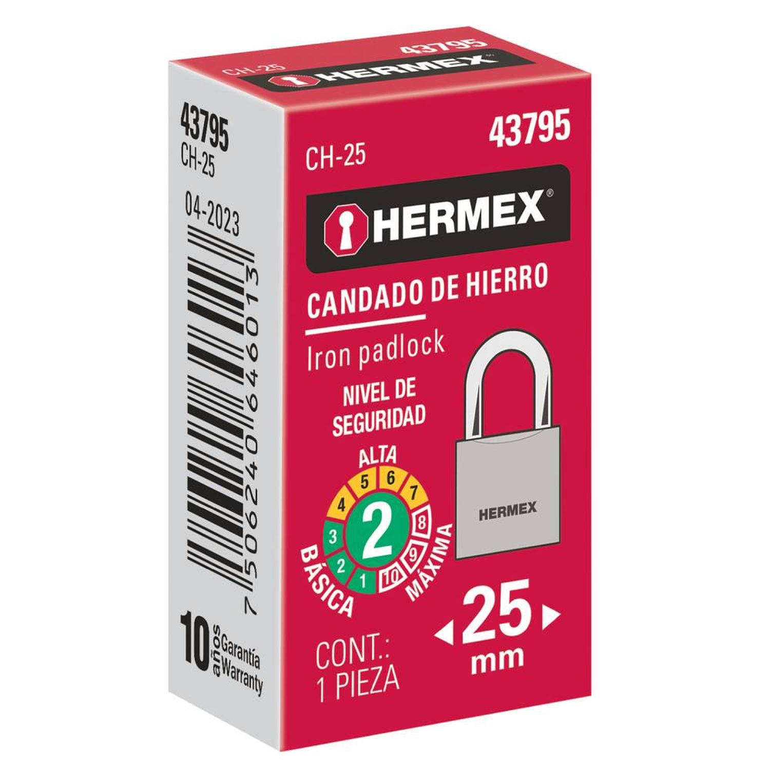 CANDADO DE HIERRO ARCO CORTO 25 MM CON LLAVE TRADICIONAL NIVEL 2 HERMEX 43795 - 2