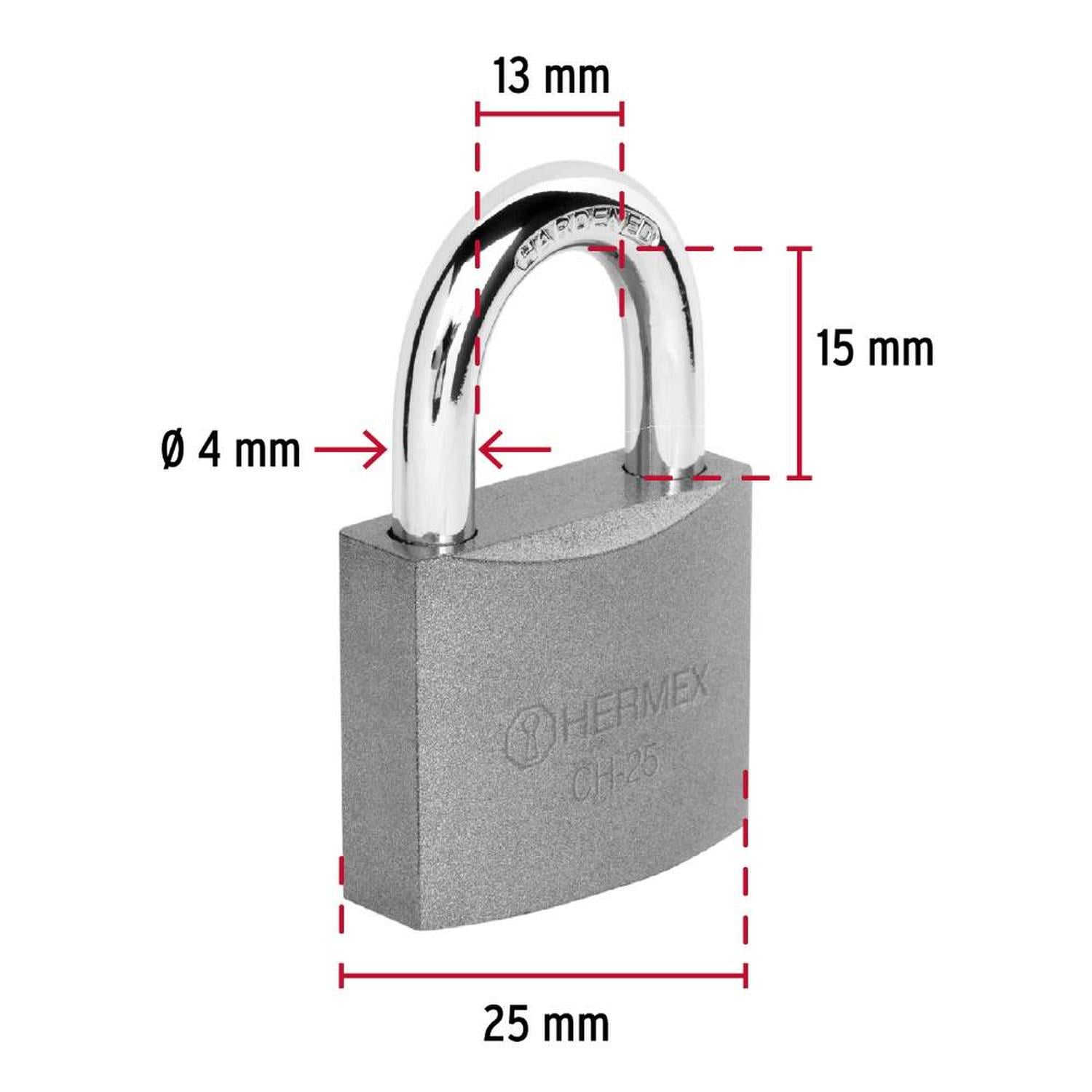 CANDADO DE HIERRO ARCO CORTO 25 MM CON LLAVE TRADICIONAL NIVEL 2 HERMEX 43795 - 3