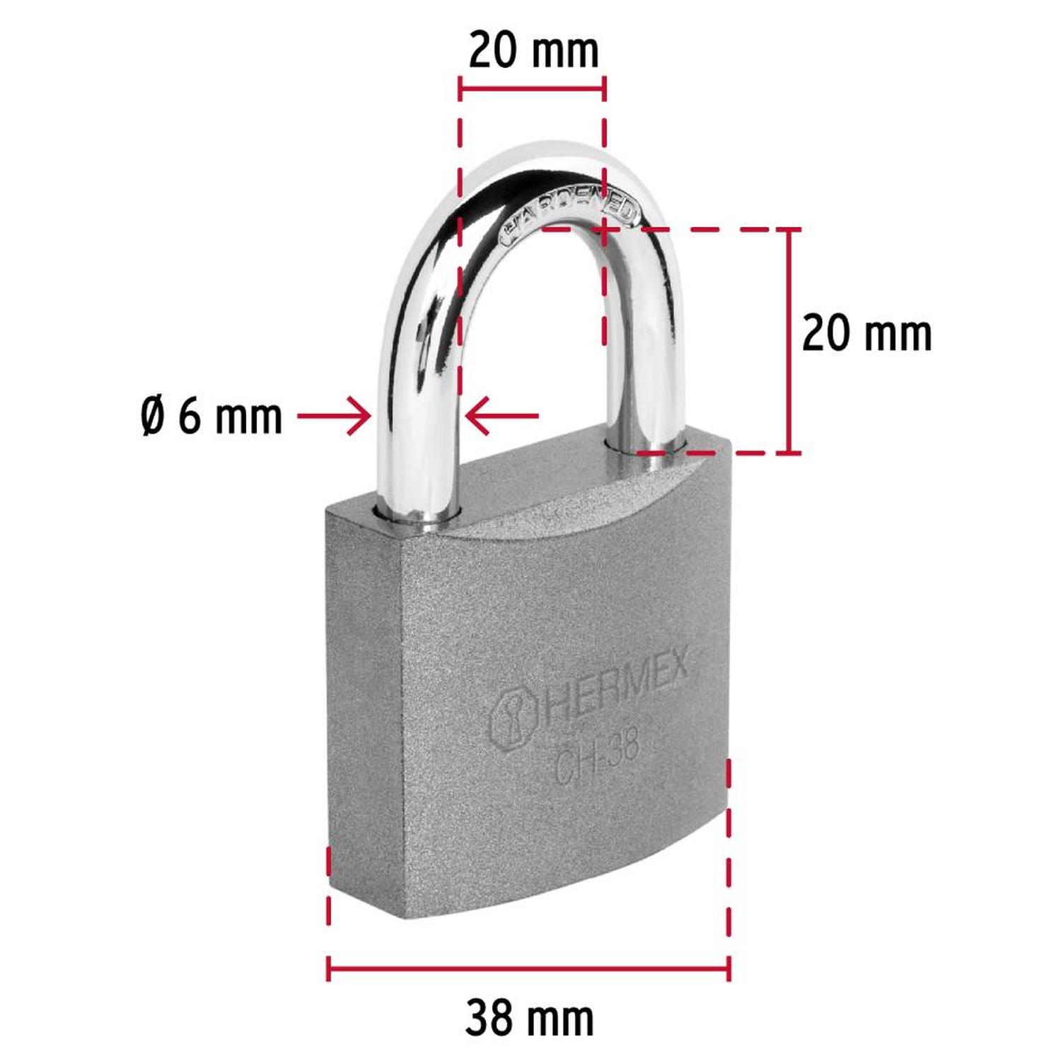 CANDADO DE HIERRO ARCO CORTO 38 MM CON LLAVE TRADICIONAL NIVEL 3 HERMEX 43315 - 3