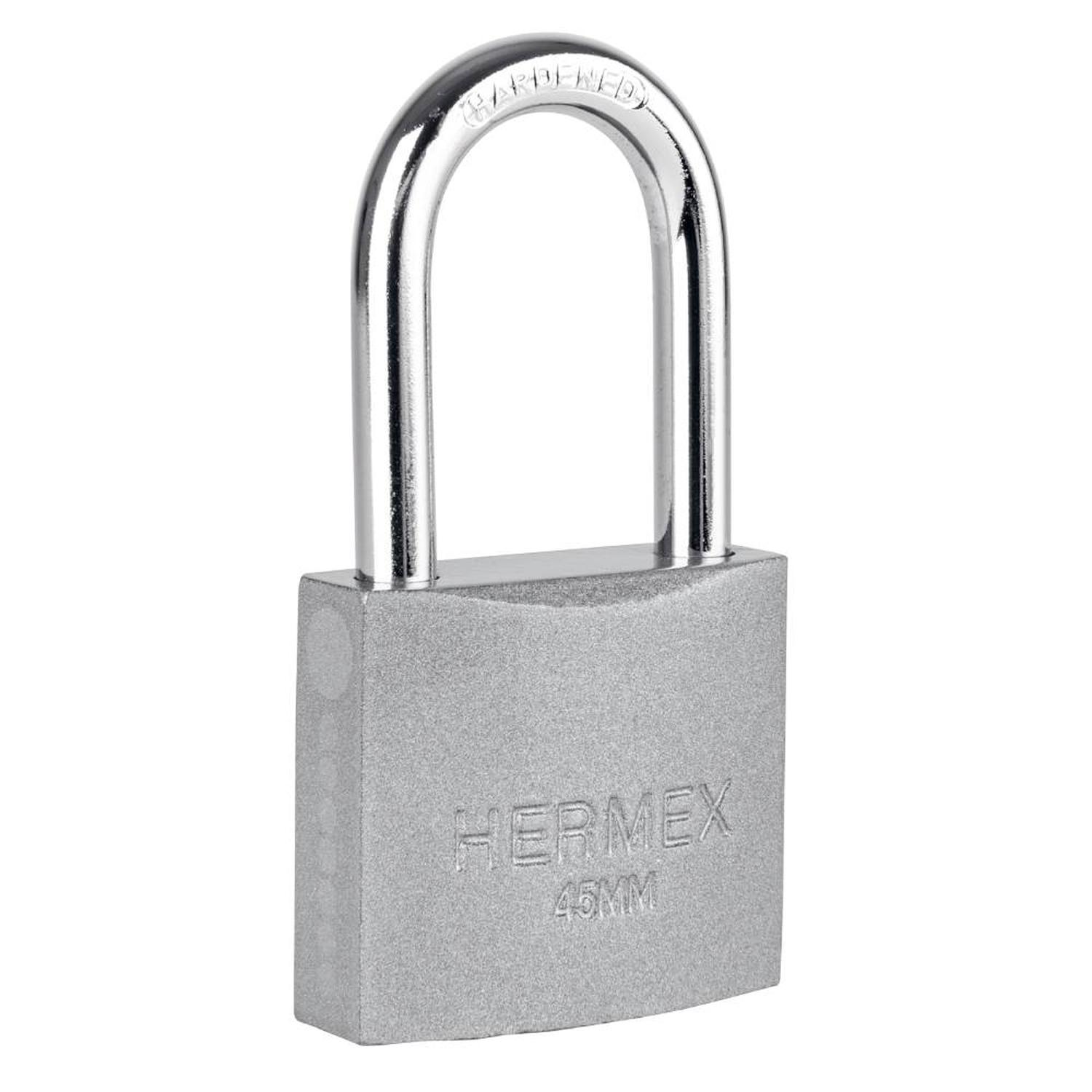 CANDADO DE HIERRO ARCO LARGO 45 MM CON LLAVE TRADICIONAL NIVEL 4 HERMEX 43324 - 1