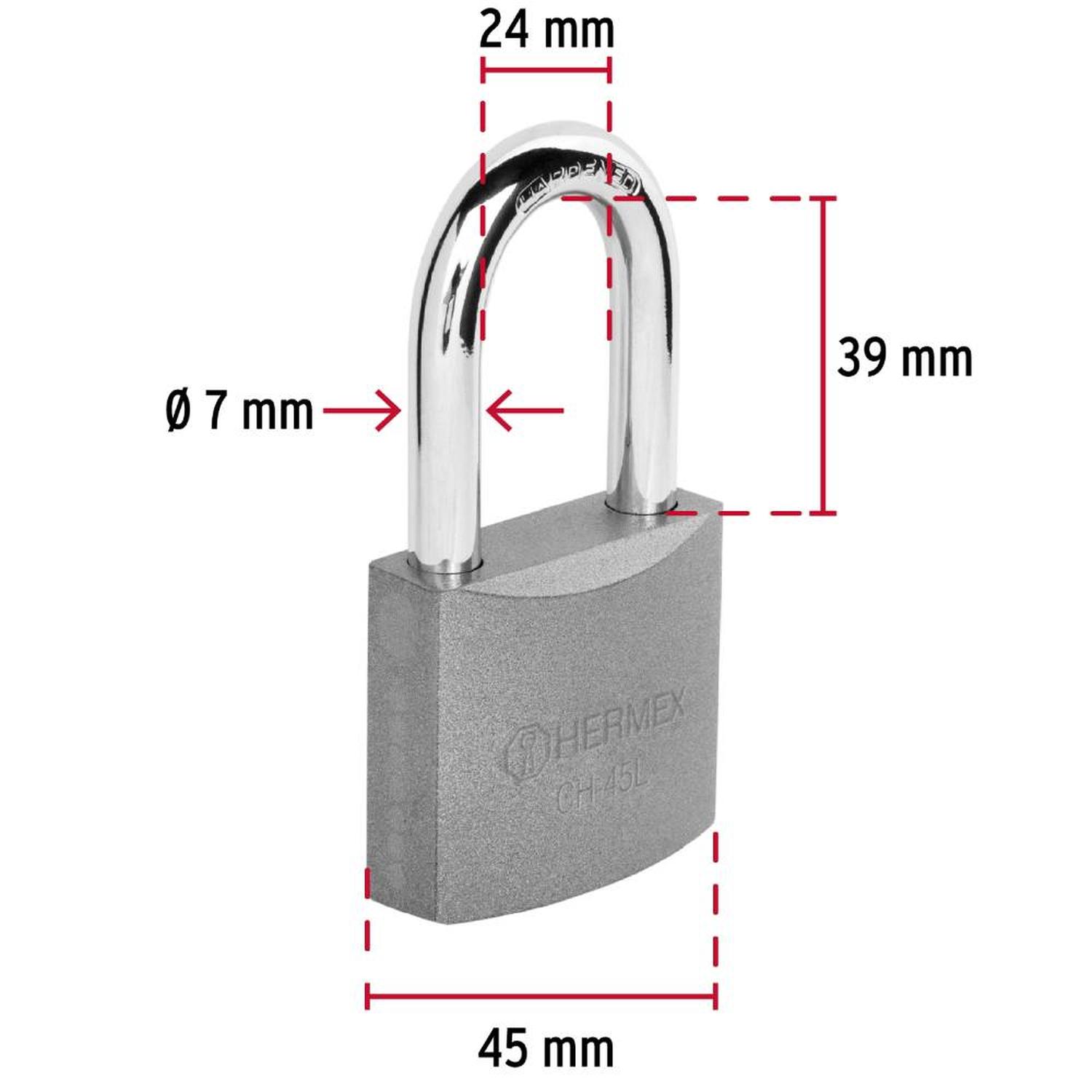 CANDADO DE HIERRO ARCO LARGO 45 MM CON LLAVE TRADICIONAL NIVEL 4 HERMEX 43324 - 3