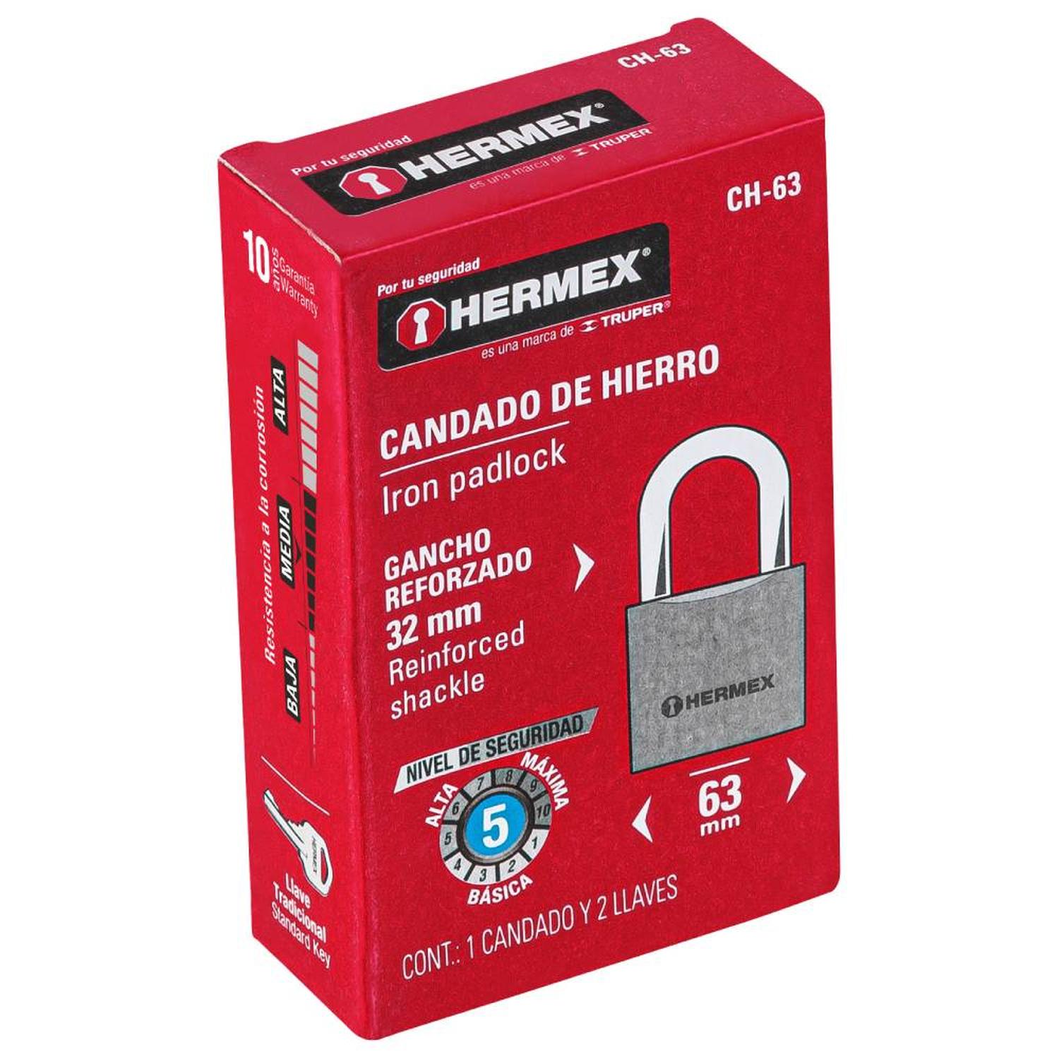 CANDADO DE HIERRO ARCO CORTO 63 MM CON LLAVE TRADICIONAL NIVEL 5 HERMEX 43801 - 2