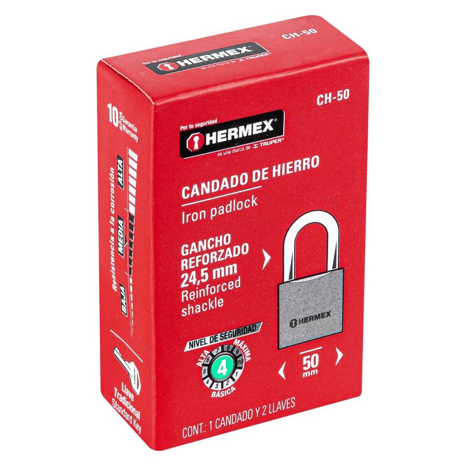 CANDADO DE HIERRO ARCO CORTO 50 MM CON LLAVE TRADICIONAL NIVEL 4 HERMEX 43317 - 2