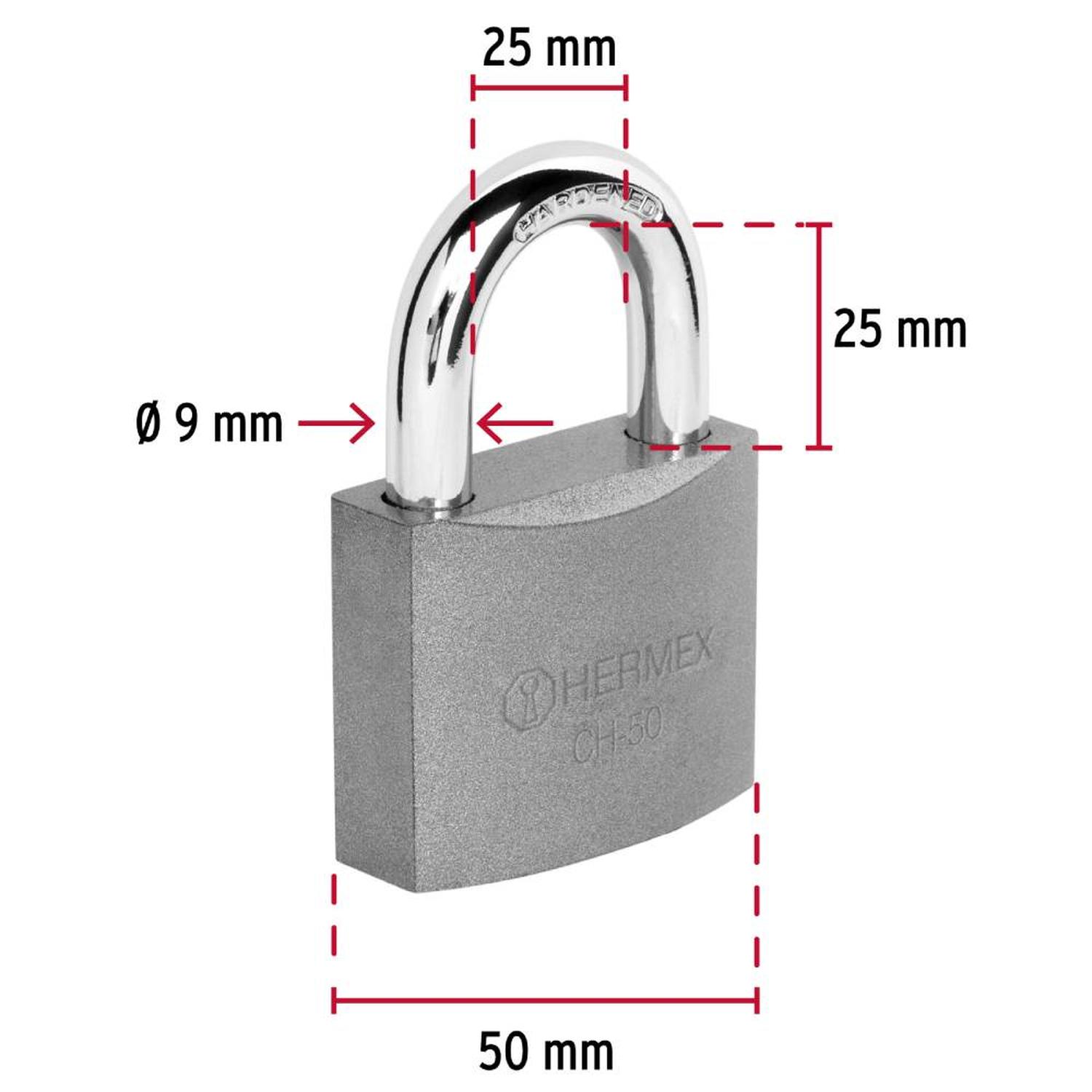 CANDADO DE HIERRO ARCO CORTO 50 MM CON LLAVE TRADICIONAL NIVEL 4 HERMEX 43317 - 3