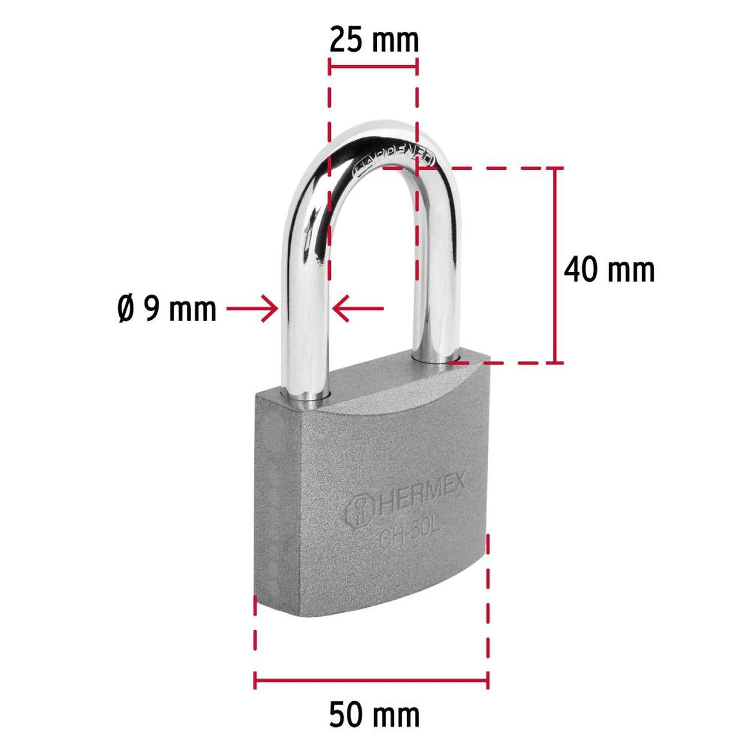 CANDADO DE HIERRO ARCO LARGO 50 MM CON LLAVE TRADICIONAL NIVEL 4 HERMEX 43325 - 3