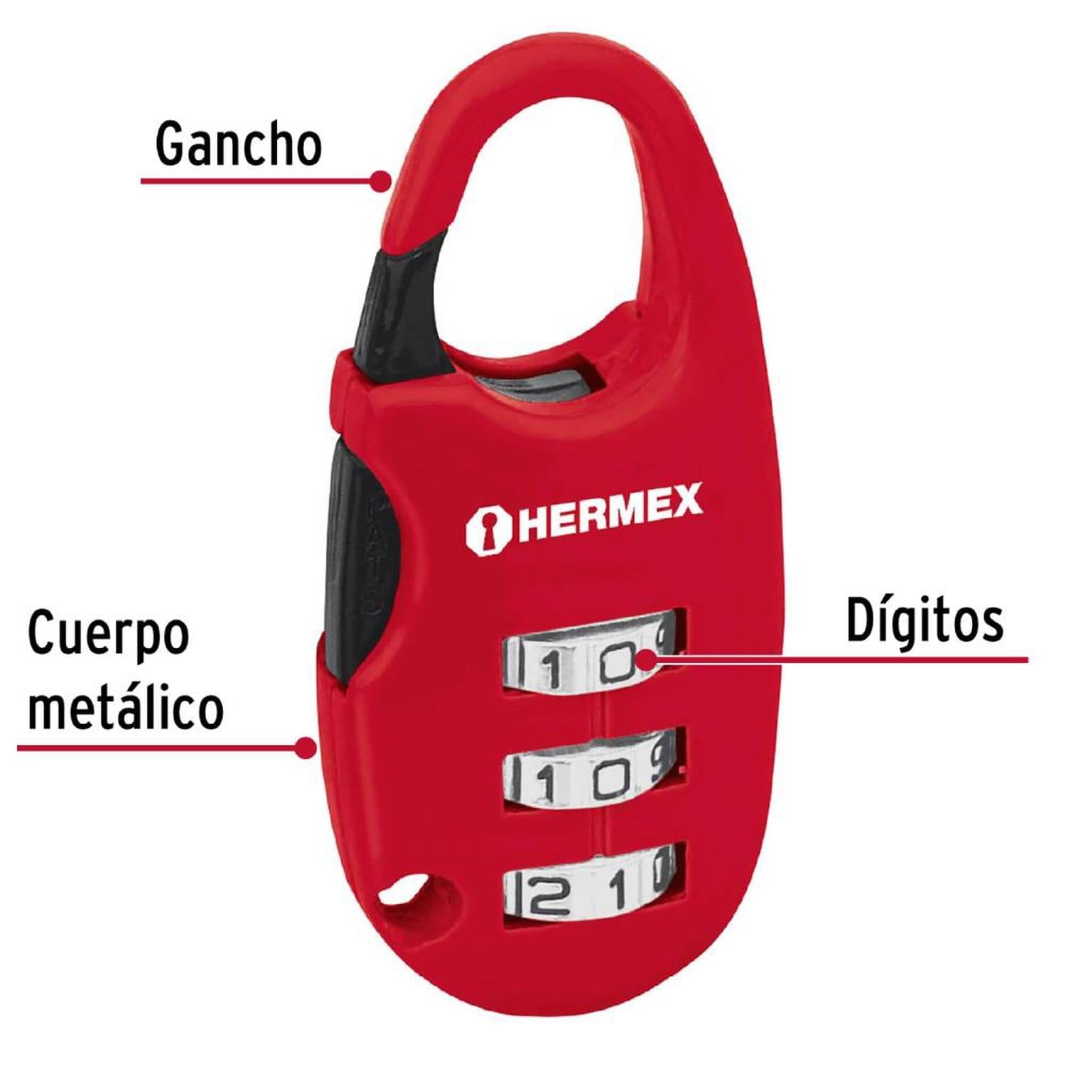 CANDADO DE COMBINACION PARA MALETERO 25 MM NIVEL 1 HERMEX 43350 - 3