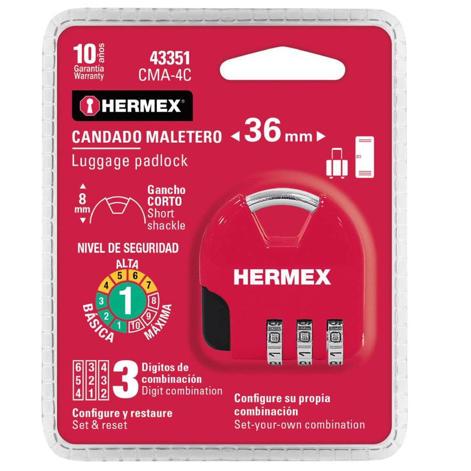 CANDADO DE COMBINACION PARA MALETERO 36 MM NIVEL 1 HERMEX 43351 - 2