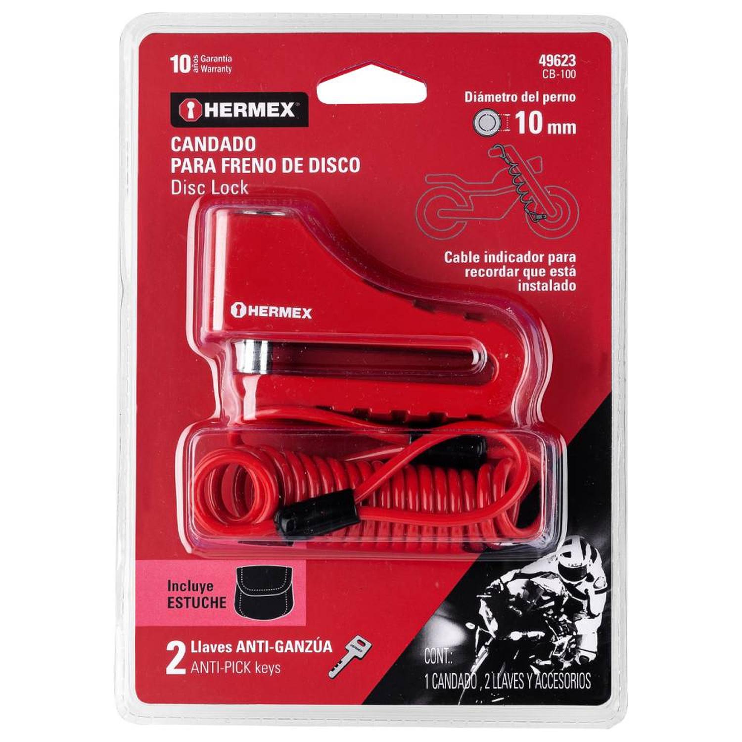 CANDADO PARA DISCO DE MOTOCICLETA 10 MM CON LLAVE ANTI-GANZUA HERMEX 49623 - 2