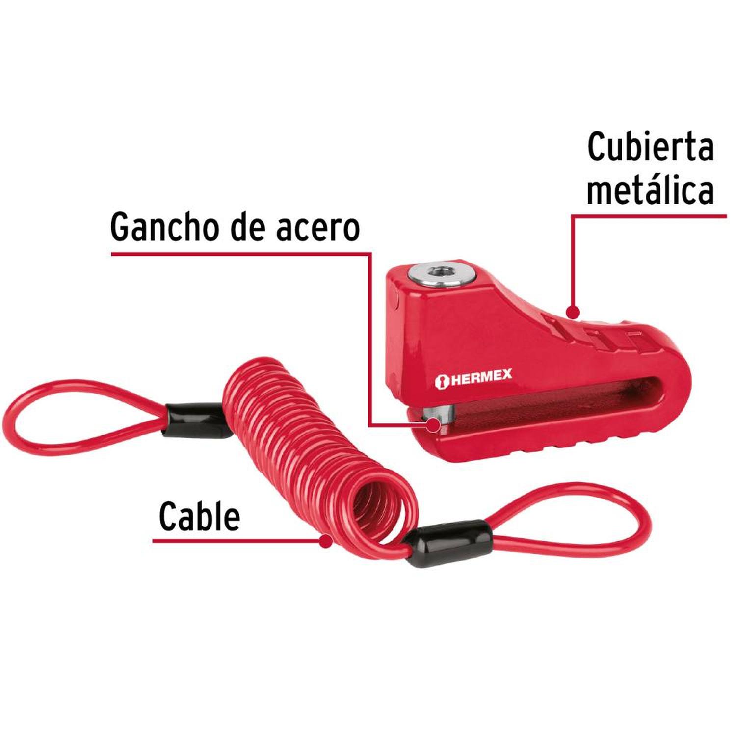 CANDADO PARA DISCO DE MOTOCICLETA 10 MM CON LLAVE ANTI-GANZUA HERMEX 49623 - 4