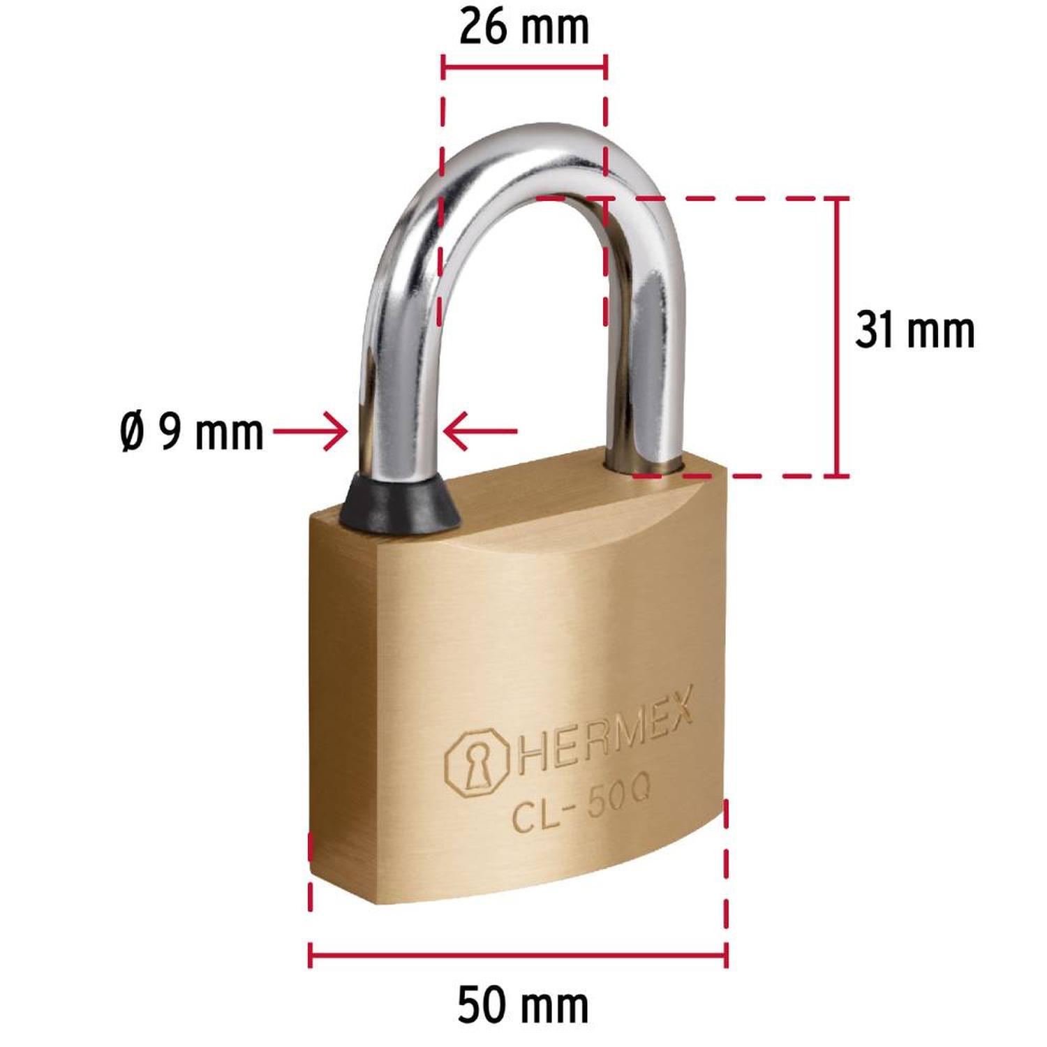 CANDADO DE LATON 50 MM ARCO CORTO CON LLAVE DE PUNTOS NIVEL 7 HERMEX 43301 - 4