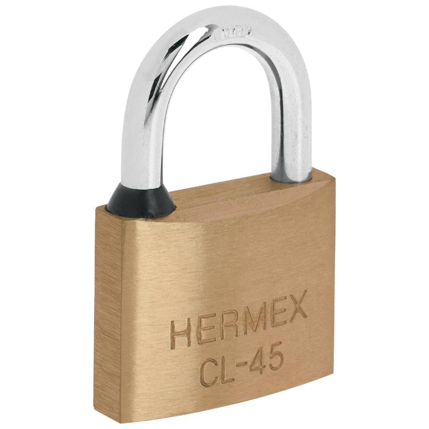 CANDADO DE LATON 45 MM ARCO CORTO CON LLAVE TRADICIONAL NIVEL 6 HERMEX 43429 - 1