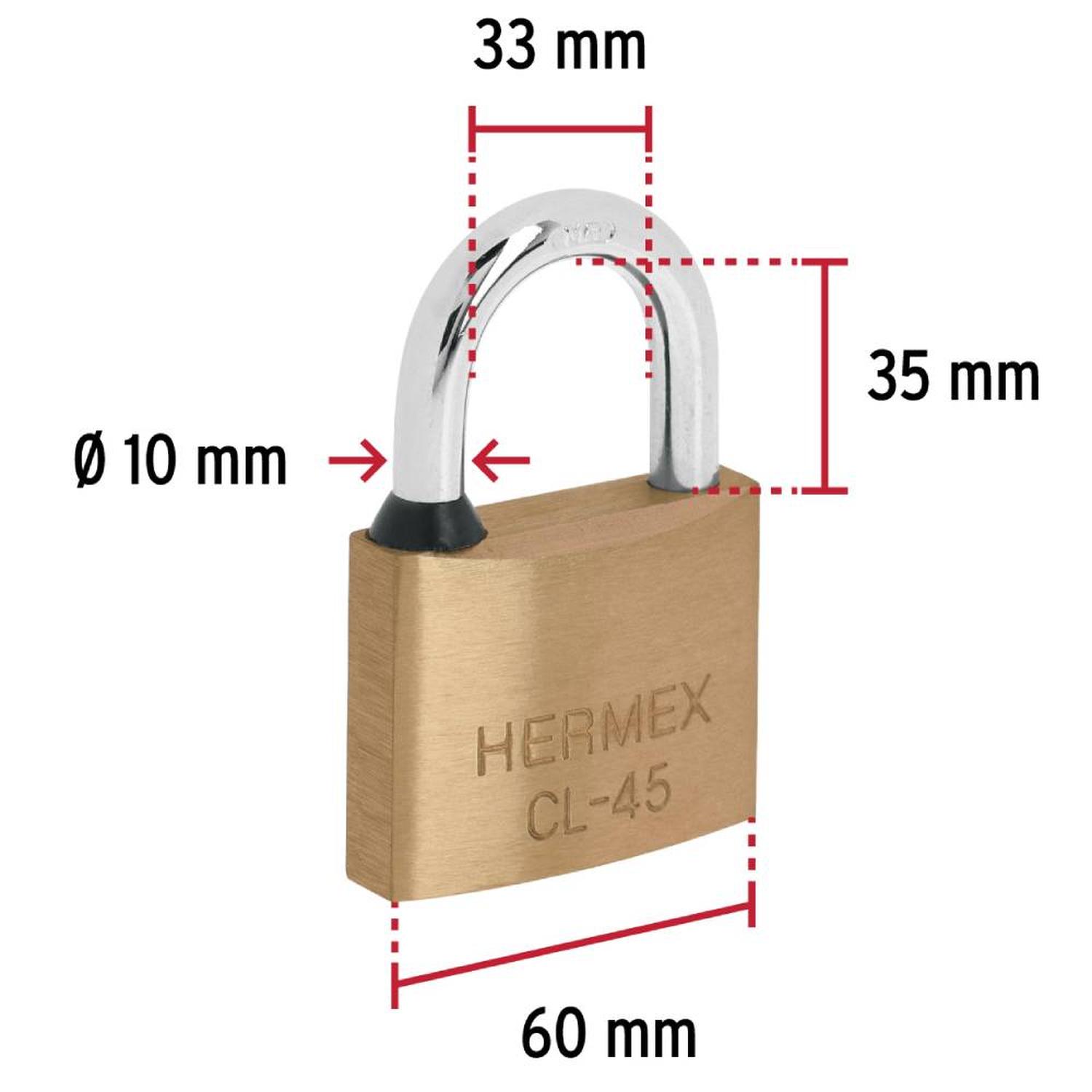 CANDADO DE LATON 45 MM ARCO CORTO CON LLAVE TRADICIONAL NIVEL 6 HERMEX 43429 - 4