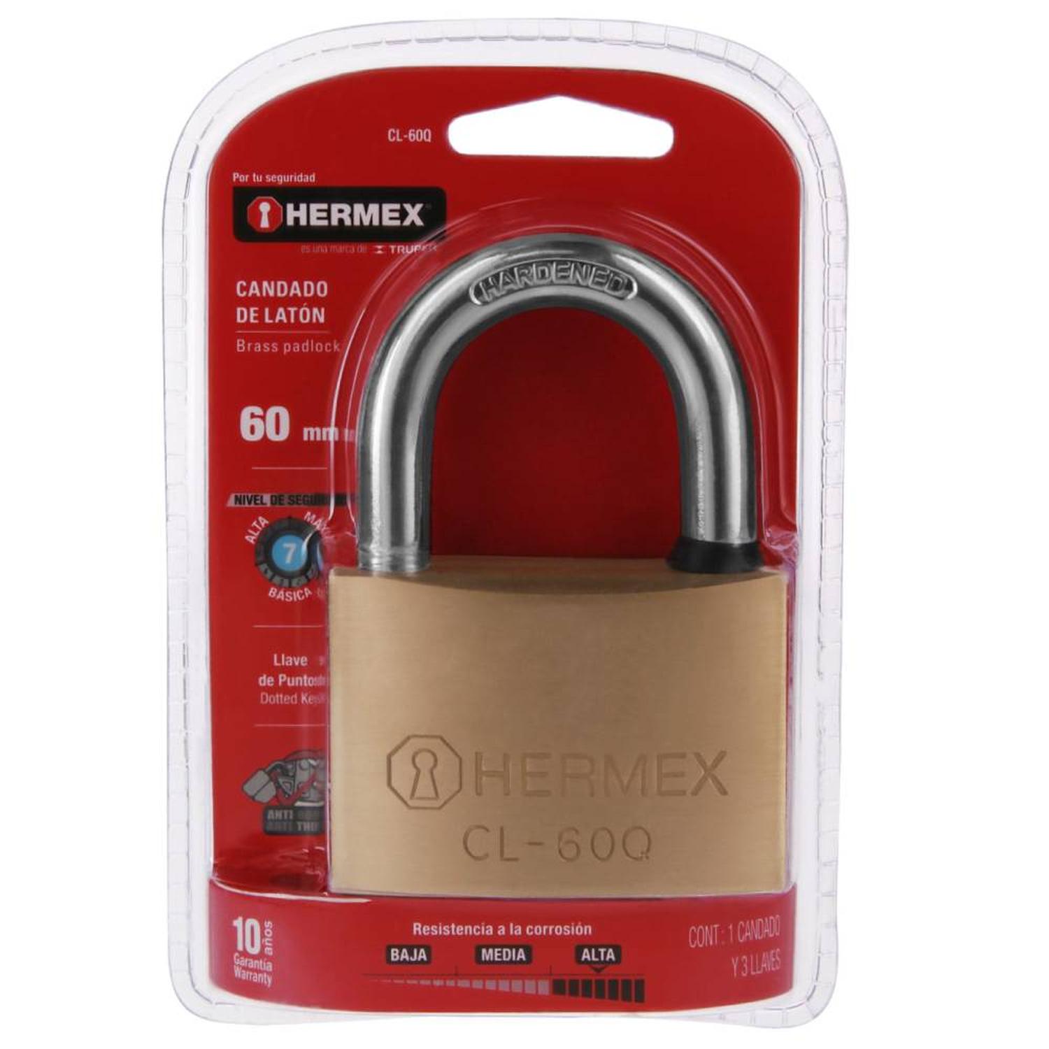 CANDADO DE LATON 60 MM ARCO CORTO CON LLAVE DE PUNTOS NIVEL 7 HERMEX 43302 - 2