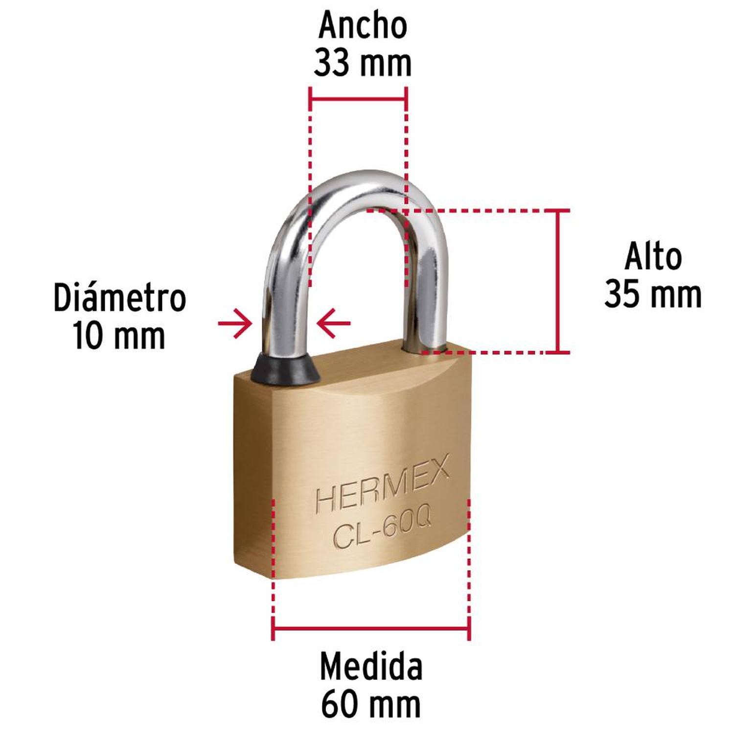 CANDADO DE LATON 60 MM ARCO CORTO CON LLAVE DE PUNTOS NIVEL 7 HERMEX 43302 - 4
