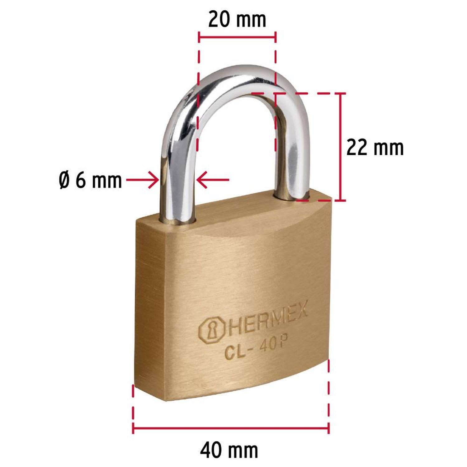 CANDADO DE LATON 40 MM ARCO CORTO CON LLAVE TRADICIONAL NIVEL 4 HERMEX 23515 - 4