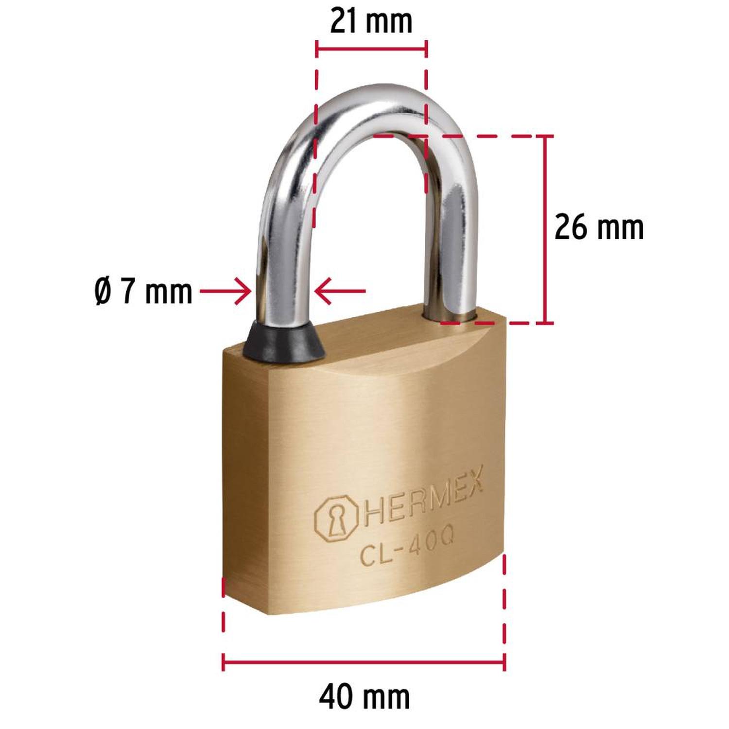 CANDADO DE LATON 40 MM ARCO CORTO CON LLAVE DE PUNTOS NIVEL 6 HERMEX 43300 - 4
