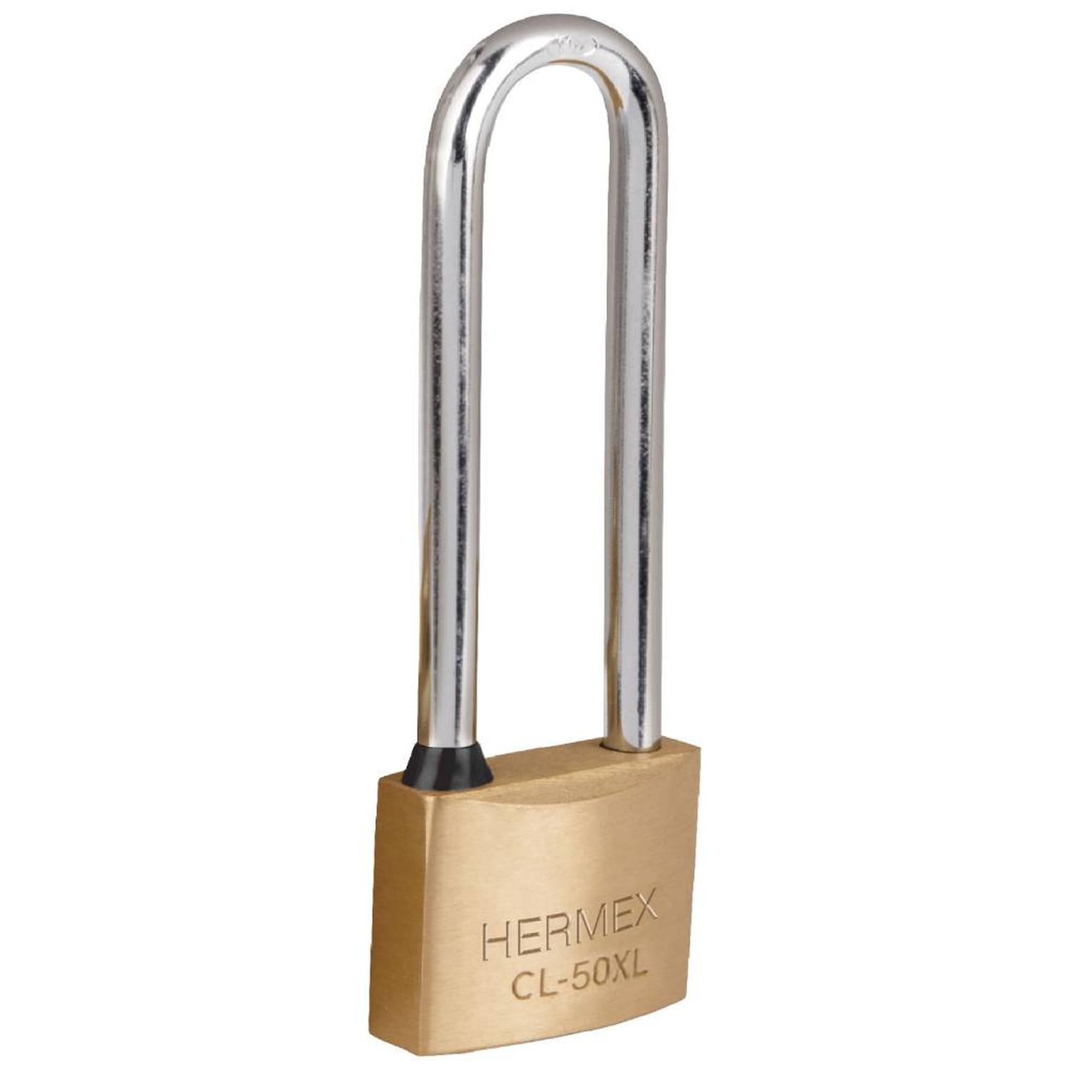 CANDADO DE LATON 50 MM ARCO EXTRA LARGO CON LLAVE TRADICIONAL NIVEL 6 HERMEX 43442 - 1