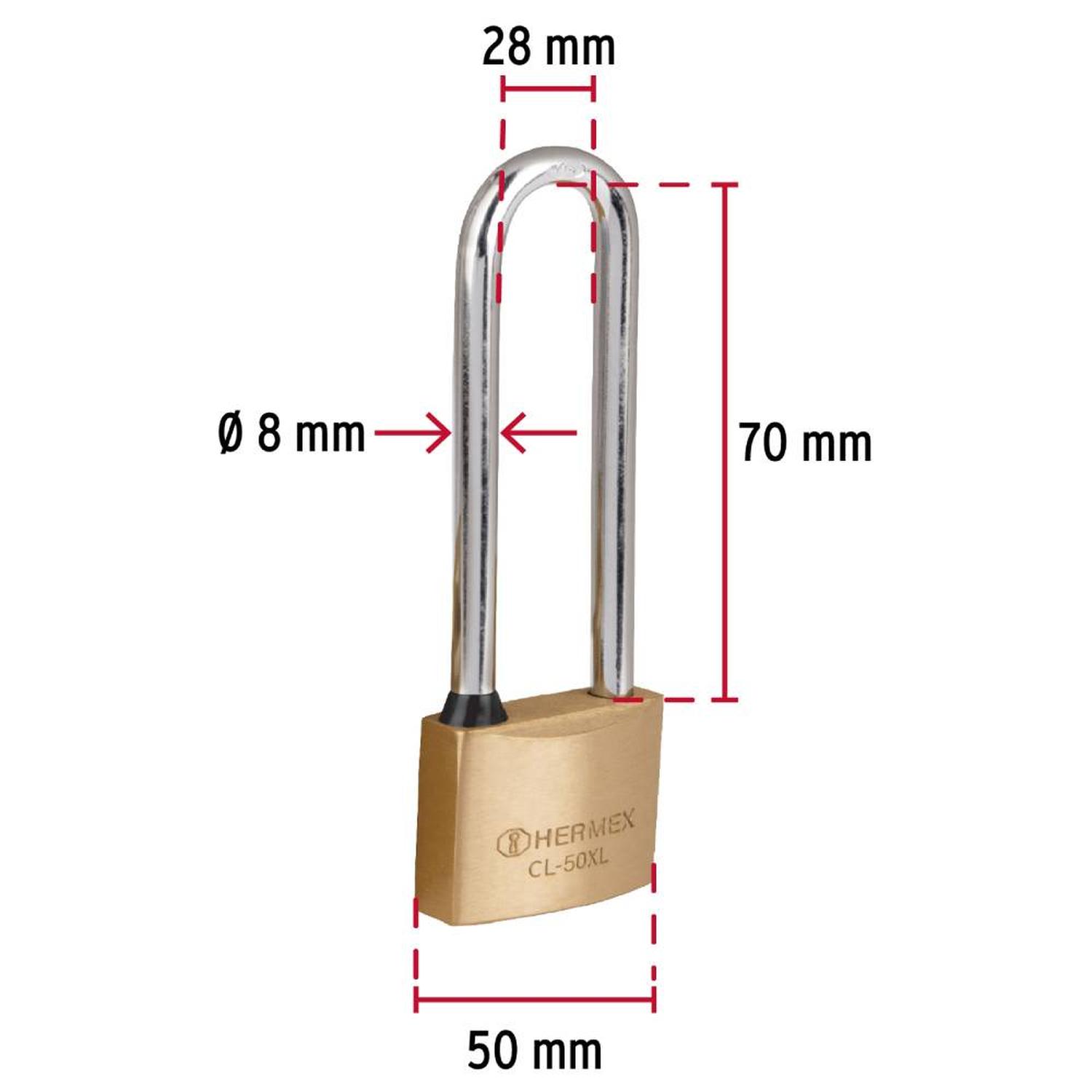 CANDADO DE LATON 50 MM ARCO EXTRA LARGO CON LLAVE TRADICIONAL NIVEL 6 HERMEX 43442 - 4