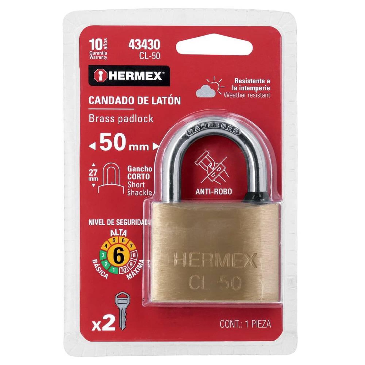 CANDADO DE LATON 50 MM ARCO CORTO CON LLAVE TRADICIONAL NIVEL 6 HERMEX 43430 - 2
