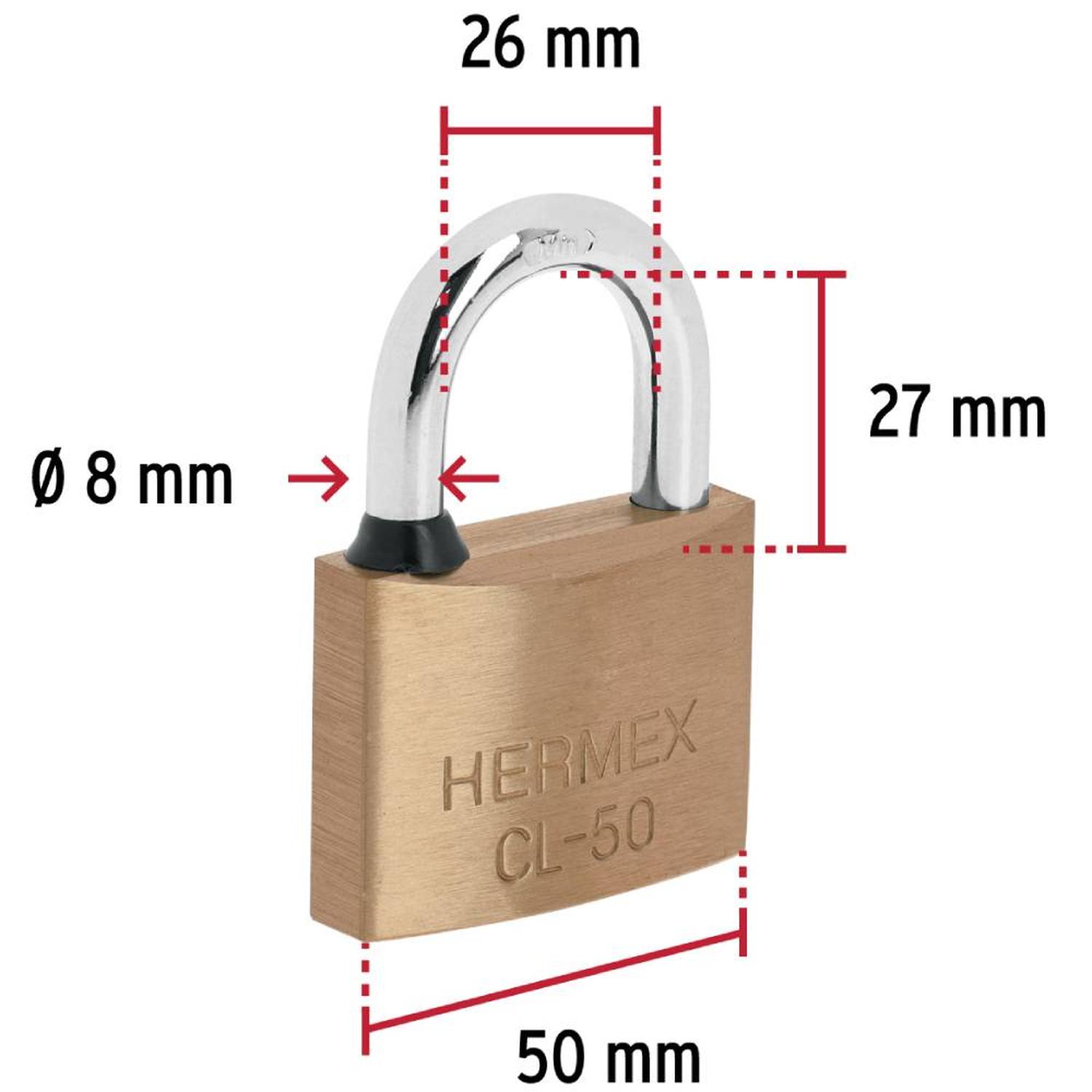 CANDADO DE LATON 50 MM ARCO CORTO CON LLAVE TRADICIONAL NIVEL 6 HERMEX 43430 - 4