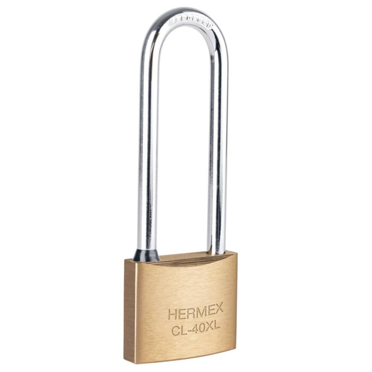 CANDADO DE LATON 40 MM ARCO EXTRA LARGO CON LLAVE TRADICIONAL NIVEL 5 HERMEX 43441 - 1