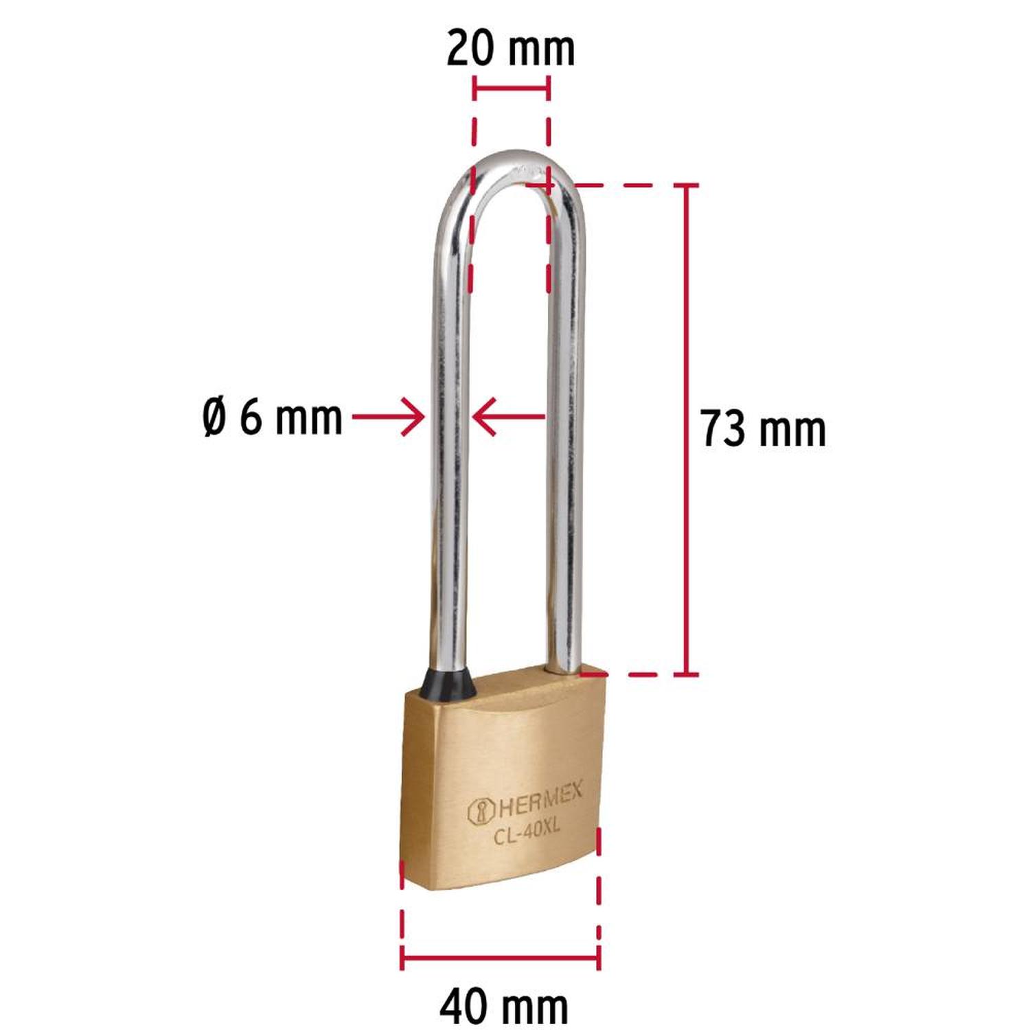 CANDADO DE LATON 40 MM ARCO EXTRA LARGO CON LLAVE TRADICIONAL NIVEL 5 HERMEX 43441 - 4