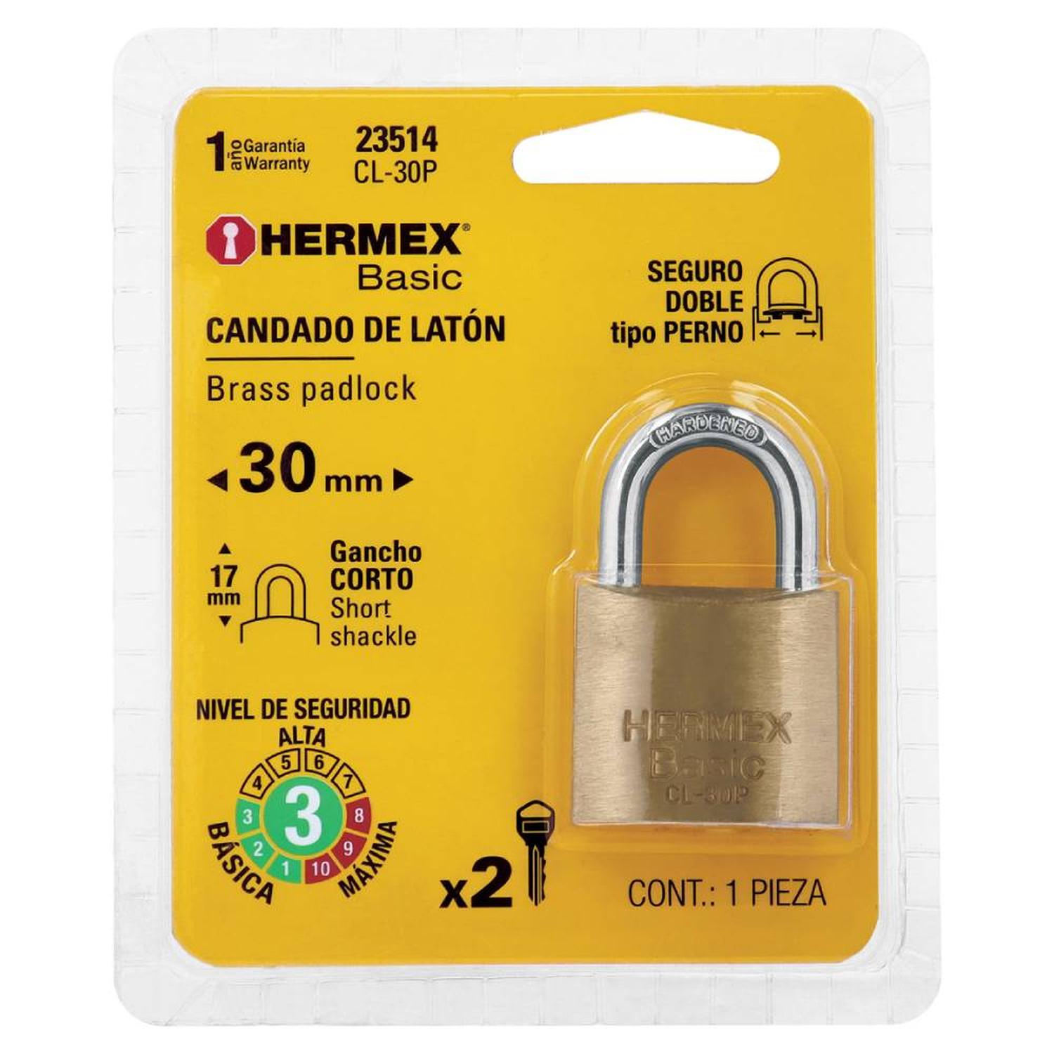 CANDADO DE LATON 30 MM ARCO CORTO CON LLAVE TRADICIONAL NIVEL 3 HERMEX 23514 - 2