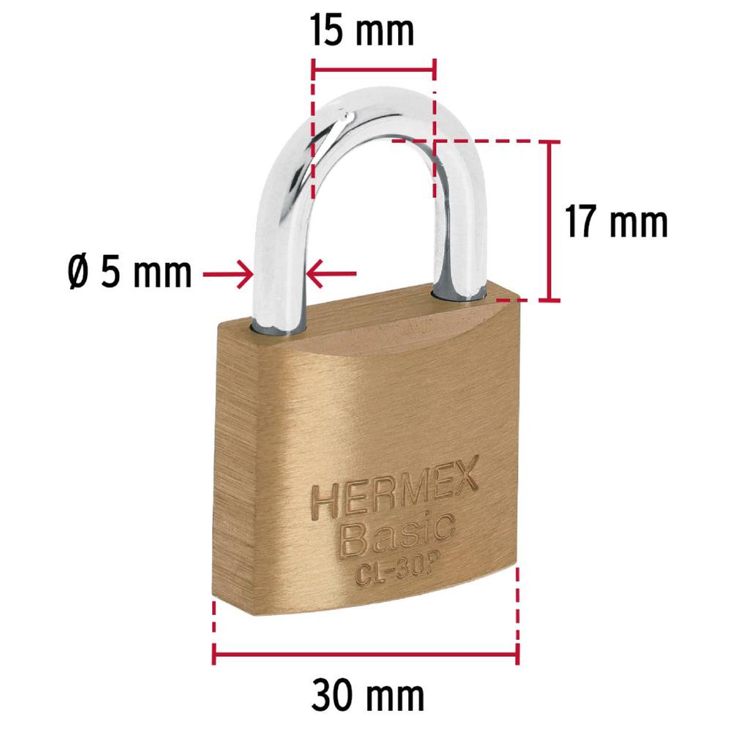 CANDADO DE LATON 30 MM ARCO CORTO CON LLAVE TRADICIONAL NIVEL 3 HERMEX 23514 - 4
