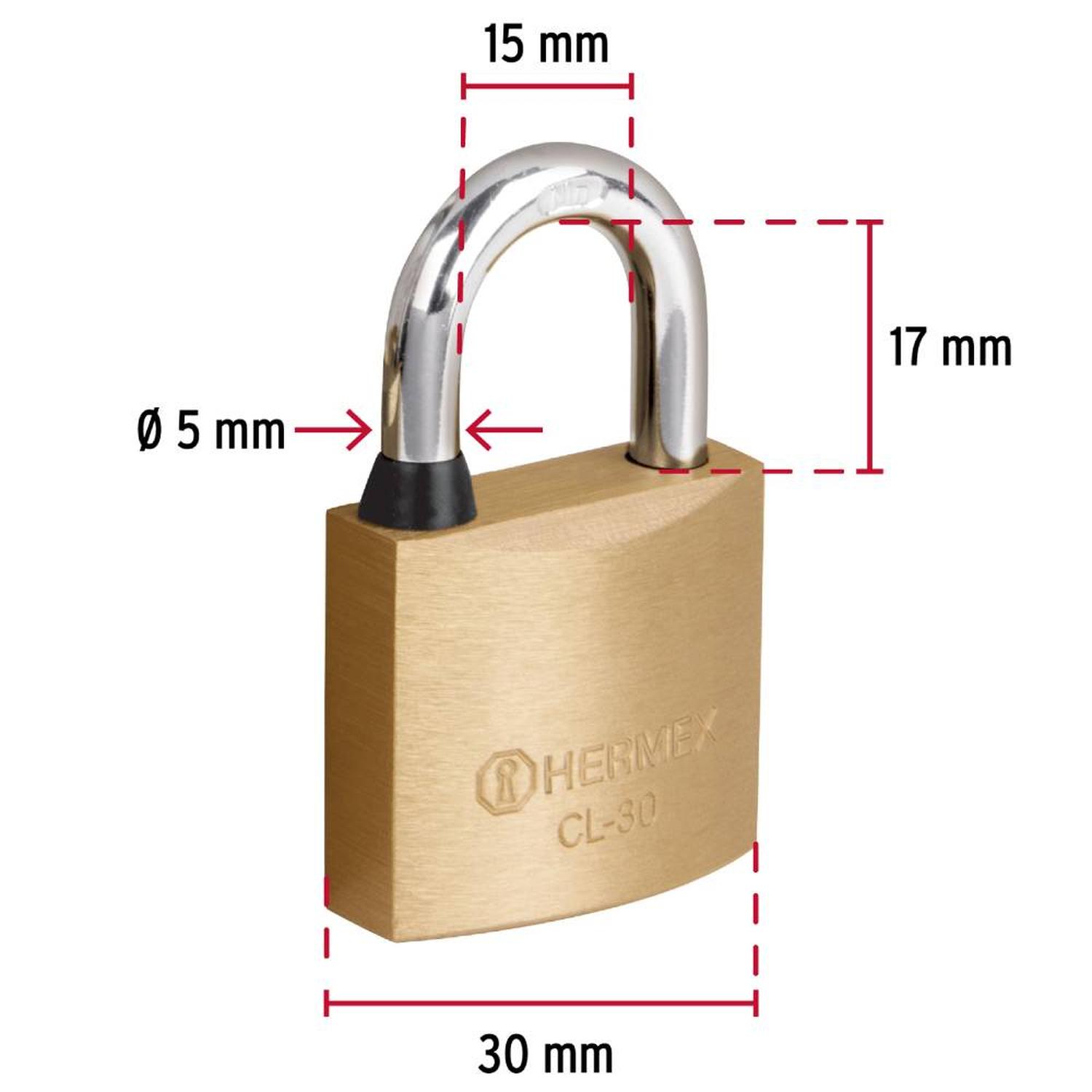 CANDADO DE LATON 30 MM ARCO CORTO CON LLAVE TRADICIONAL NIVEL 4 HERMEX 43427 - 4