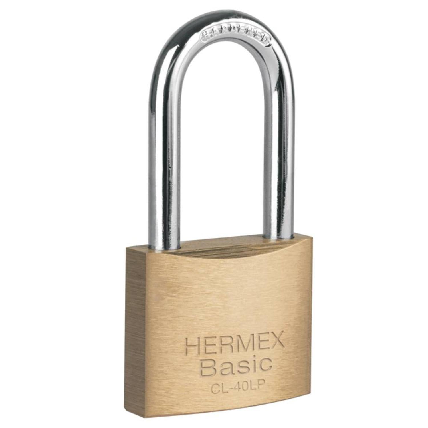 CANDADO DE LATON 40 MM ARCO LARGO CON LLAVE TRADICIONAL NIVEL 4 HERMEX 23517 - 1