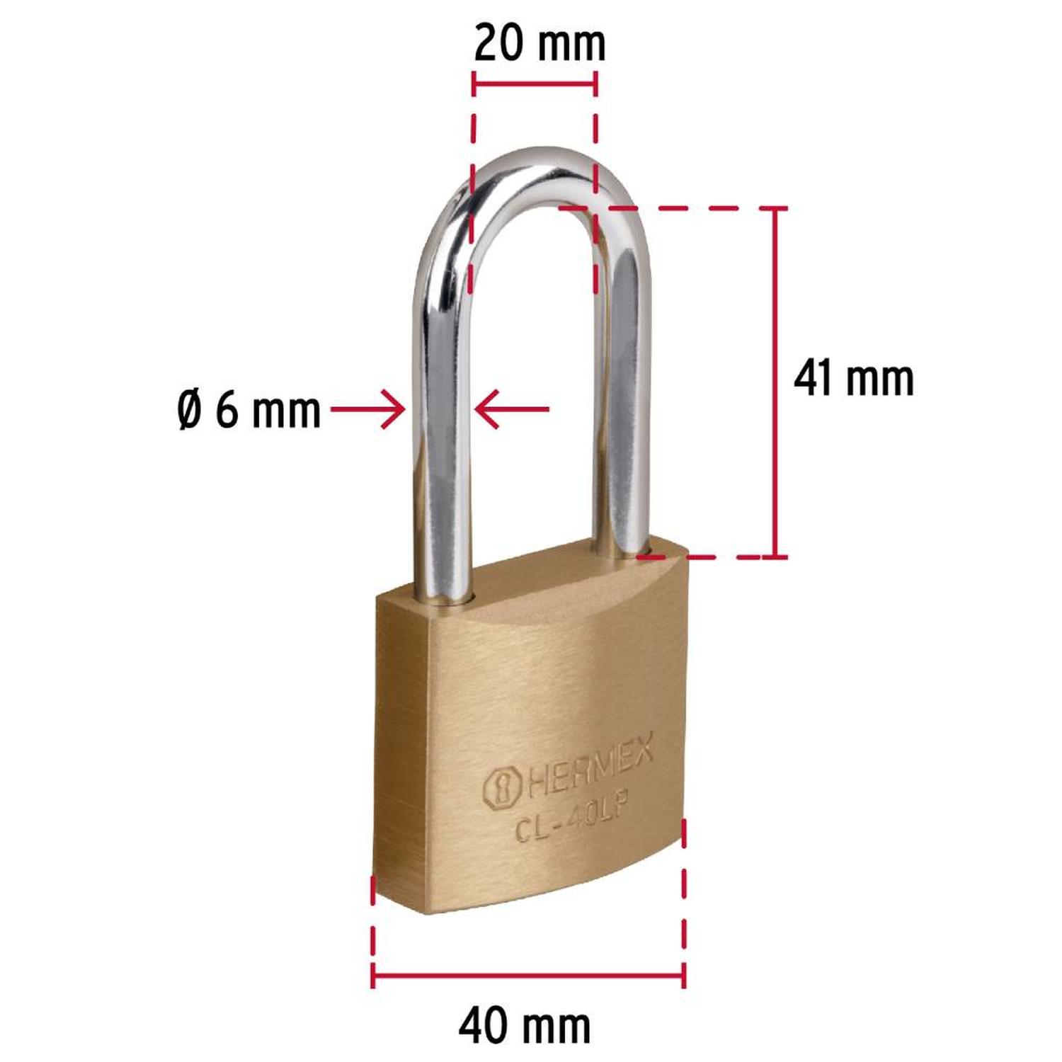 CANDADO DE LATON 40 MM ARCO LARGO CON LLAVE TRADICIONAL NIVEL 4 HERMEX 23517 - 4
