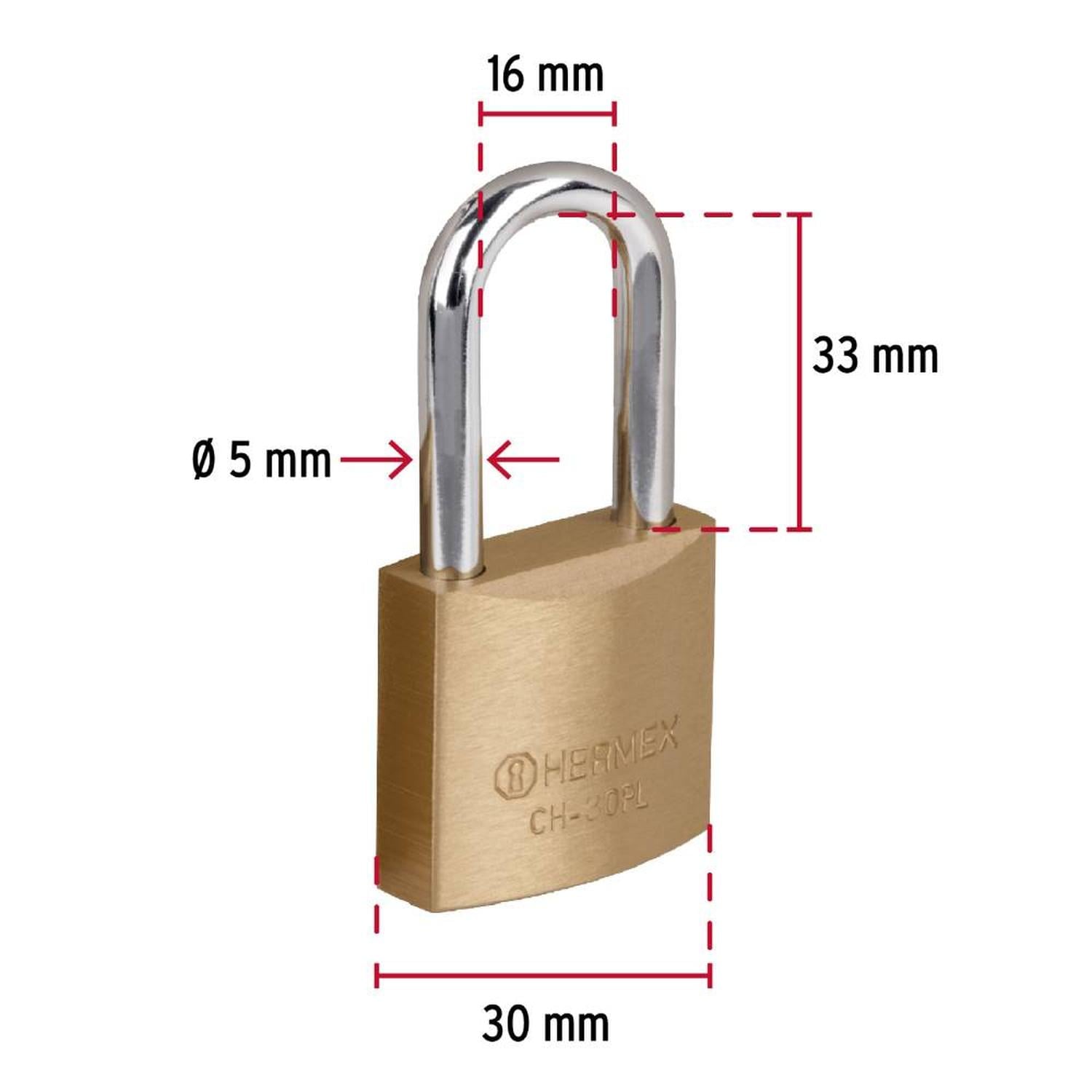 CANDADO DE HIERRO 30 MM ARCO LARGO CON LLAVE TRADICIONAL NIVEL 2 HERMEX 27070 - 3