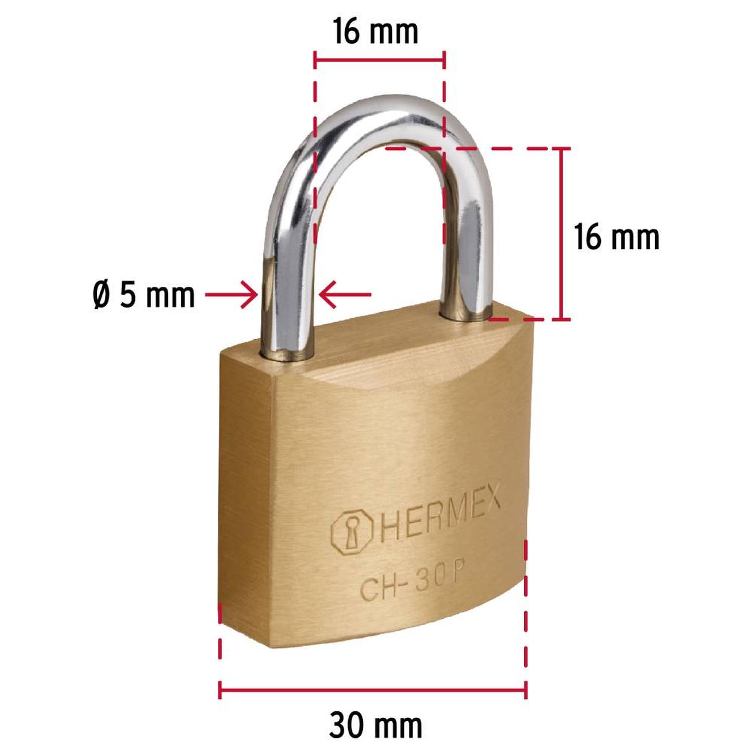 CANDADO DE HIERRO 30 MM ARCO CORTO CON LLAVE TRADICIONAL NIVEL 2 HERMEX 23522 - 3