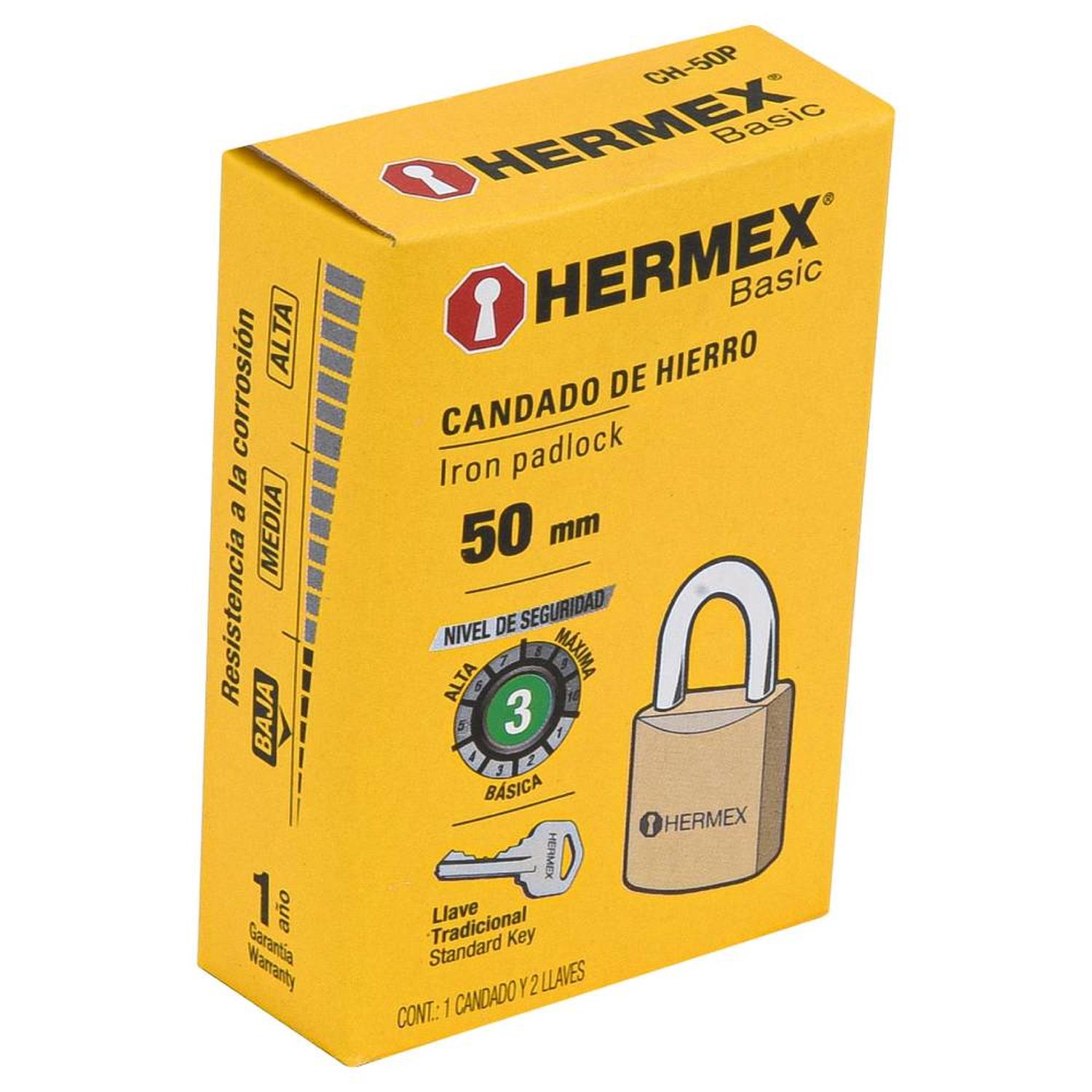 CANDADO DE HIERRO 50 MM ARCO CORTO CON LLAVE TRADICIONAL NIVEL 3 HERMEX 23519 - 2